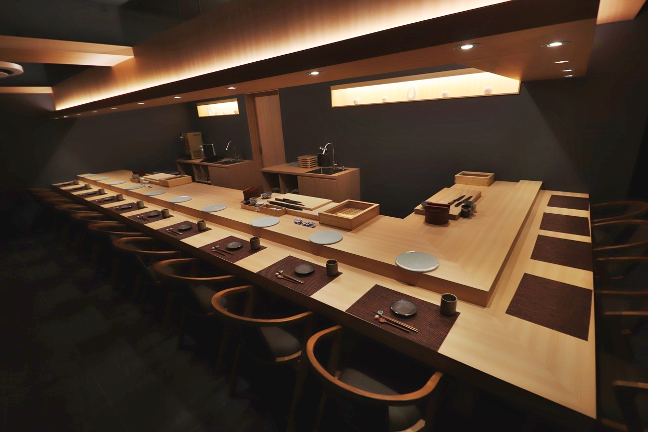 Sushi Hinata cozy omakase bar with warm light