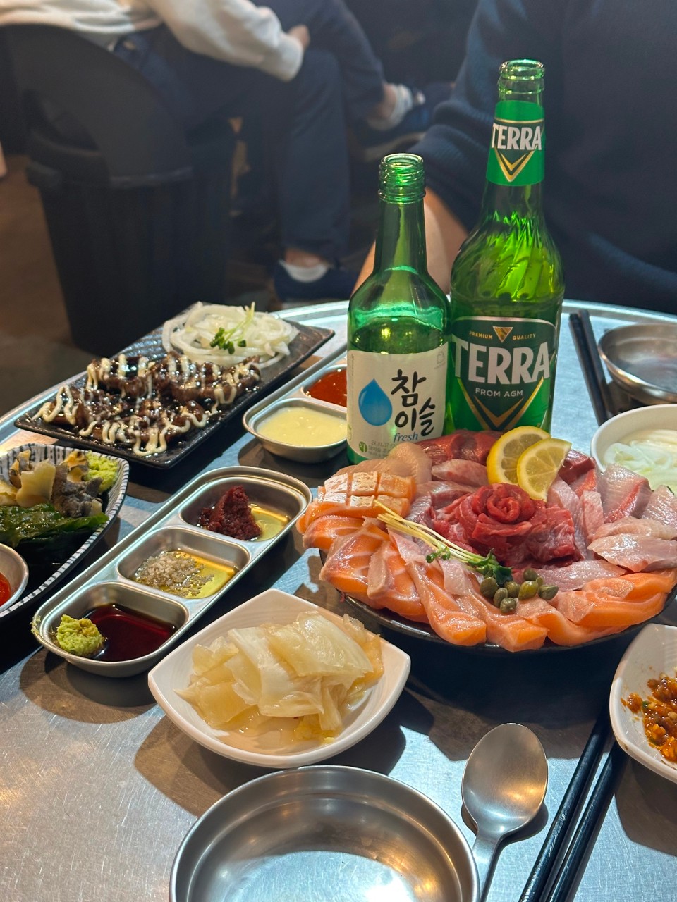 Thick-cut aged sashimi with sides at Yeonnam Gwangalli