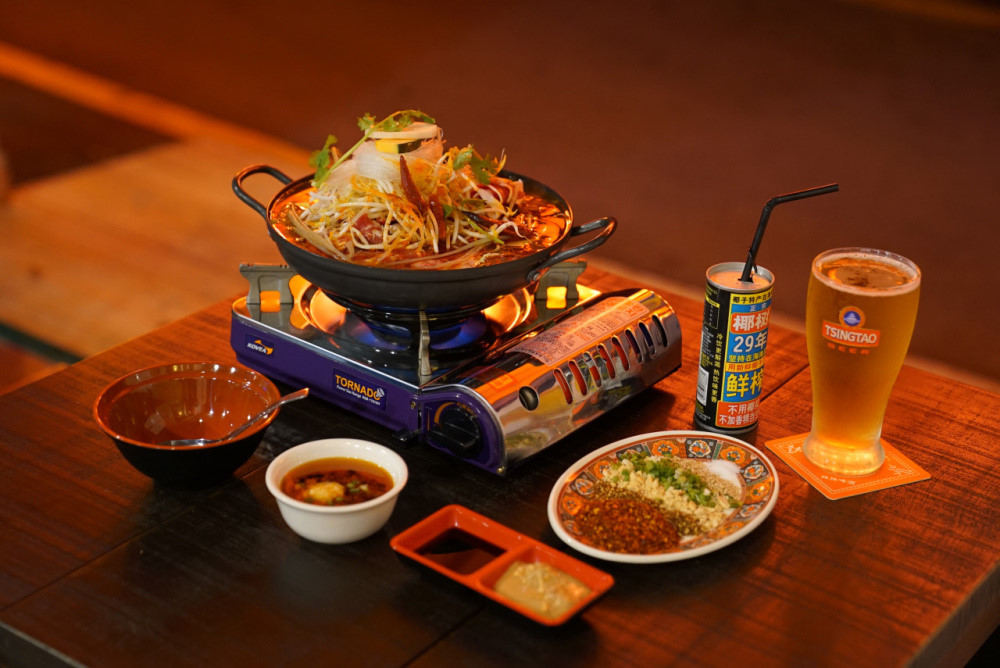 Lalaguan Seomyeon steaming mala hot pot with vibrant chiles and peppercorns