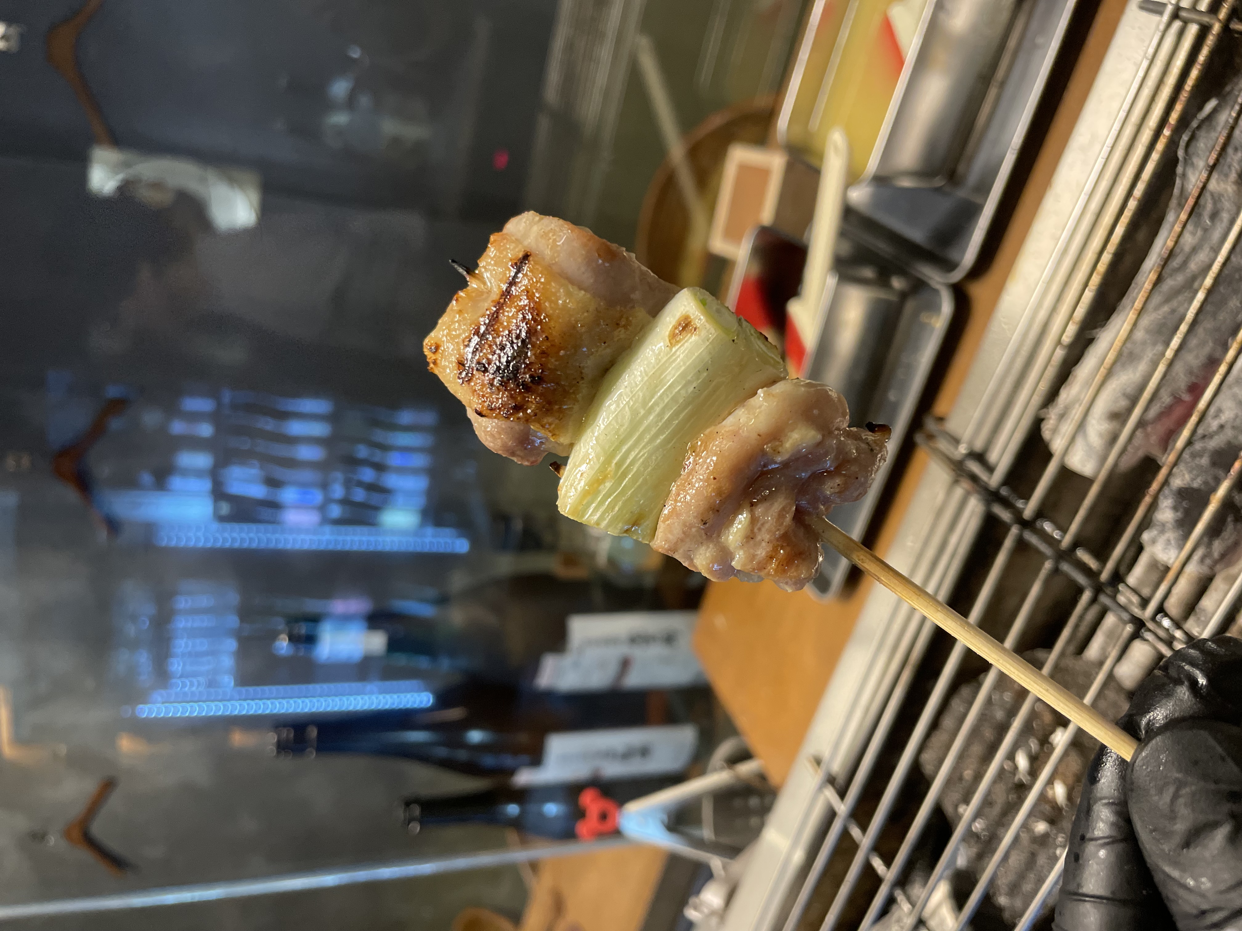 Yakitori Tan charcoal-grilled chicken skewers on binchotan