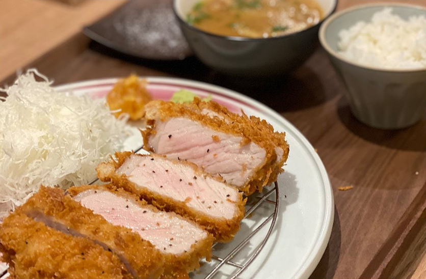 Katsu Morizo golden pork cutlet sliced and resting
