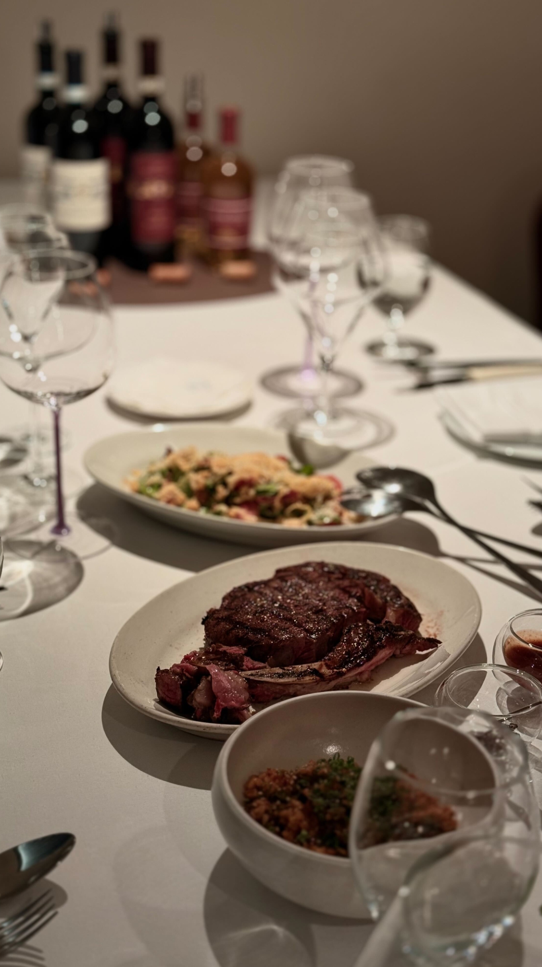 Customeat Steak House Hanwoo steak with sides and wine pairing