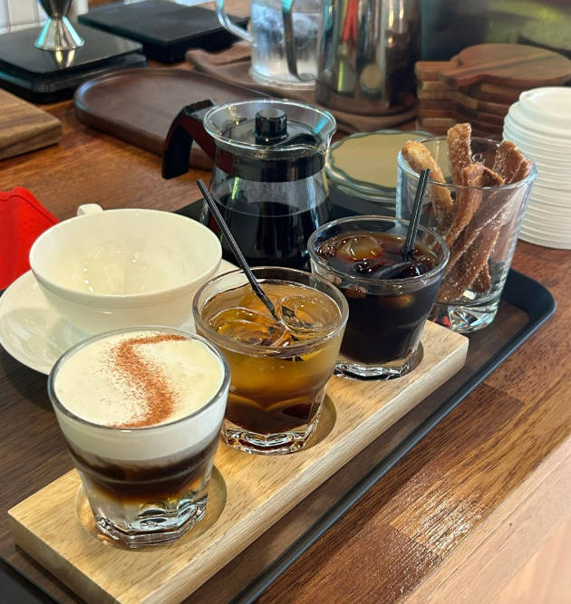 Espresso and whiskey lineup at In Shelter Cafe Pub Mokdong