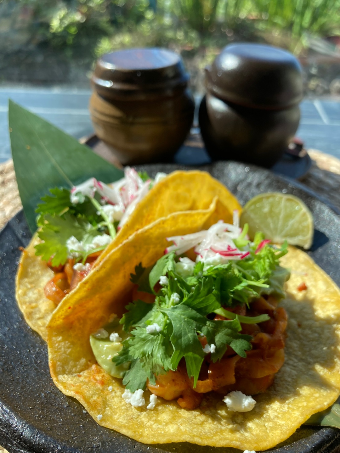 Sooking Korean tacos and margarita by the sea