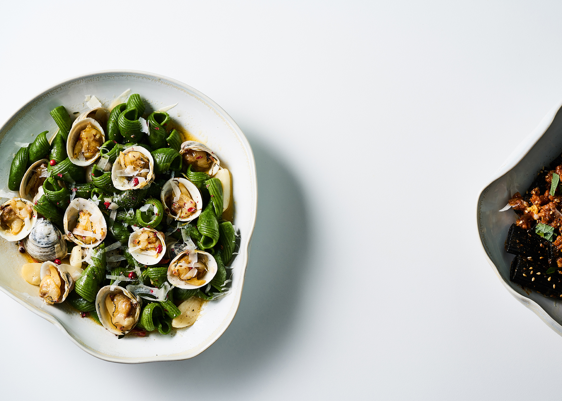 Egg & Flour handmade pasta twirled beside white kimchi - Image 6