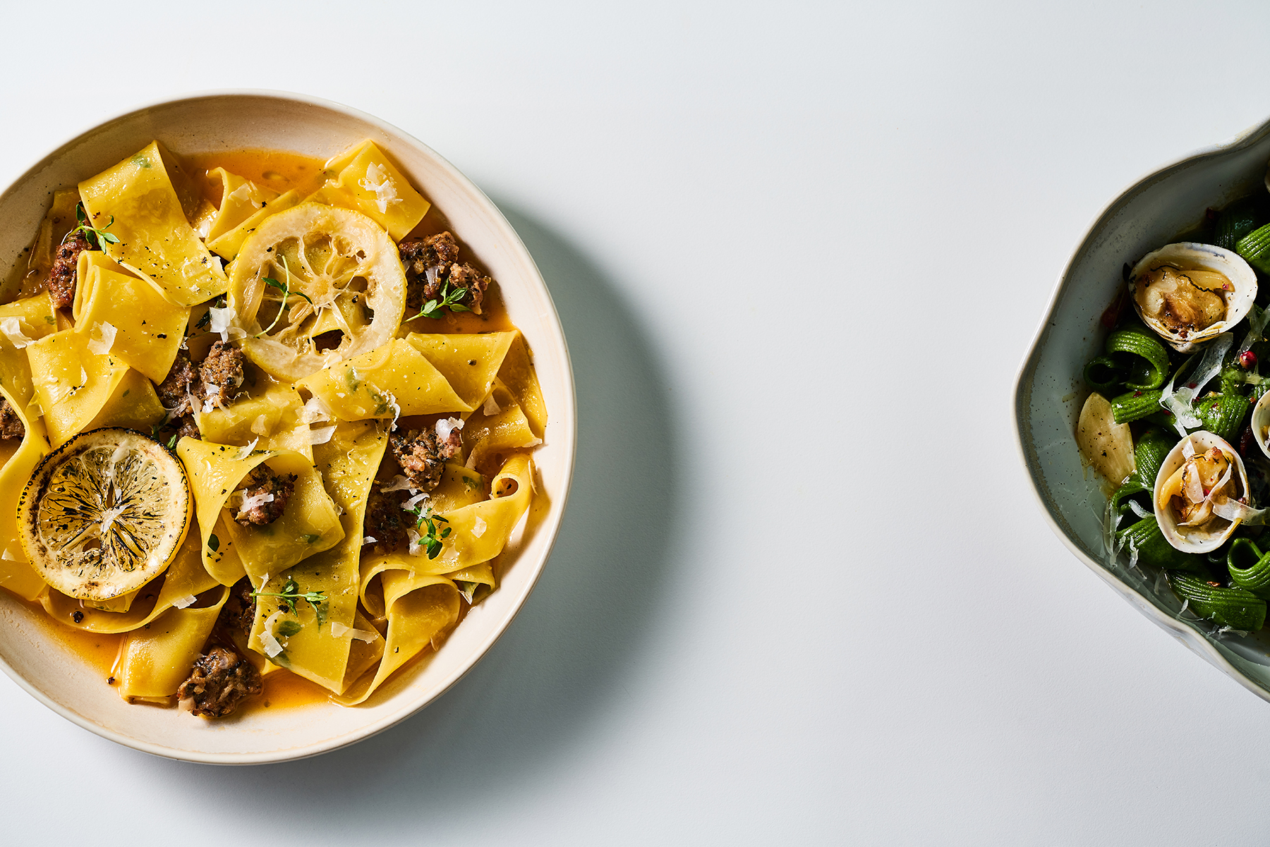 Egg & Flour handmade pasta twirled beside white kimchi - Image 5