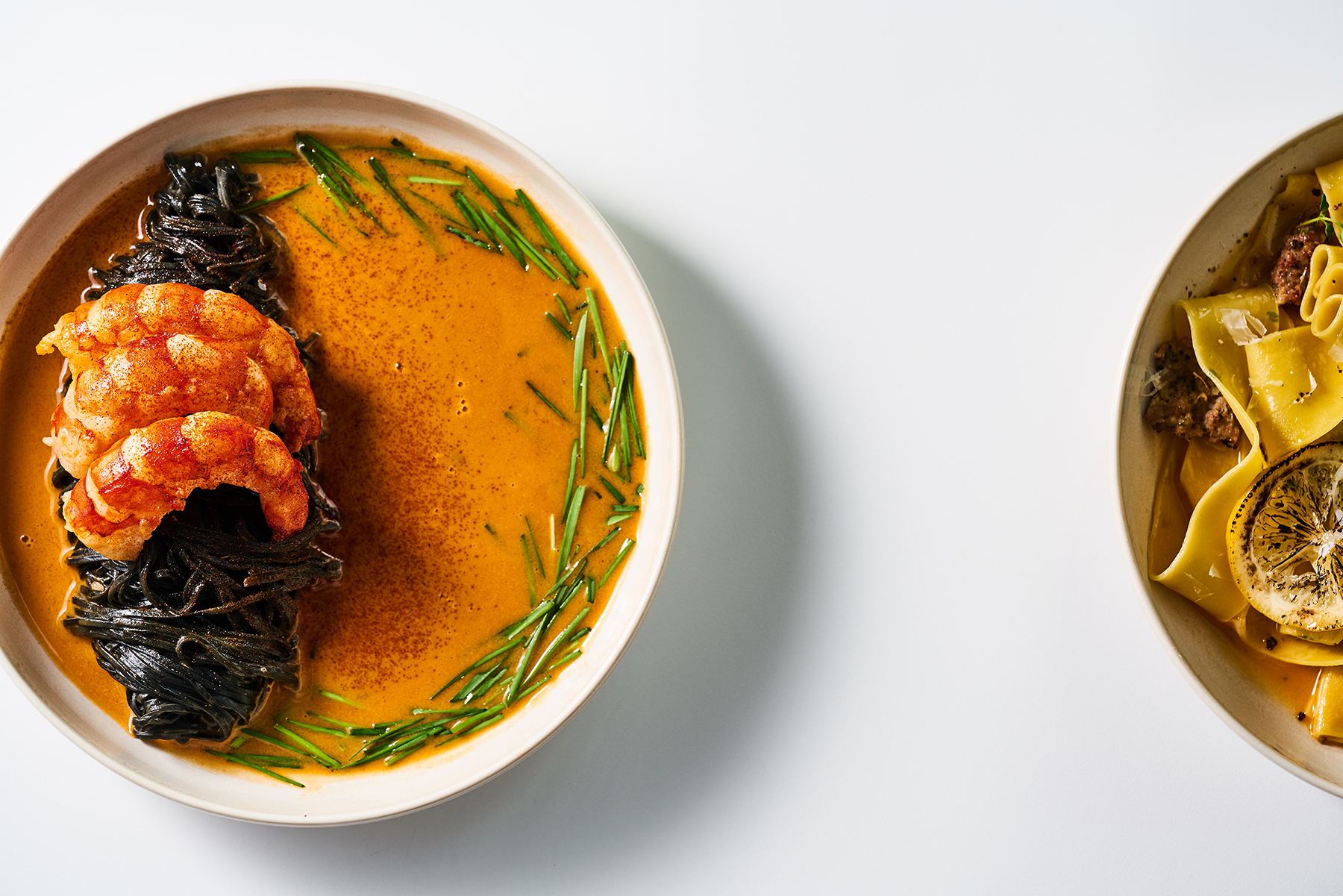 Egg & Flour handmade pasta twirled beside white kimchi - Image 4