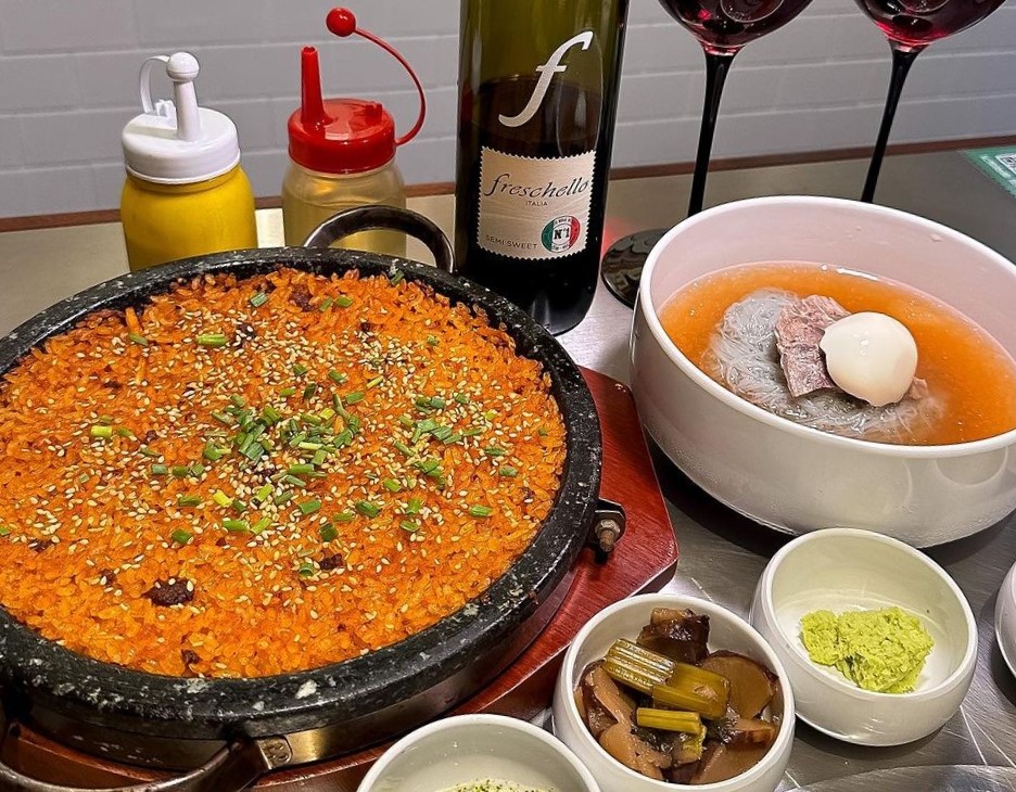 Blue Roof Town Jongno staff grilling marinated ribs with LA K-town vibe