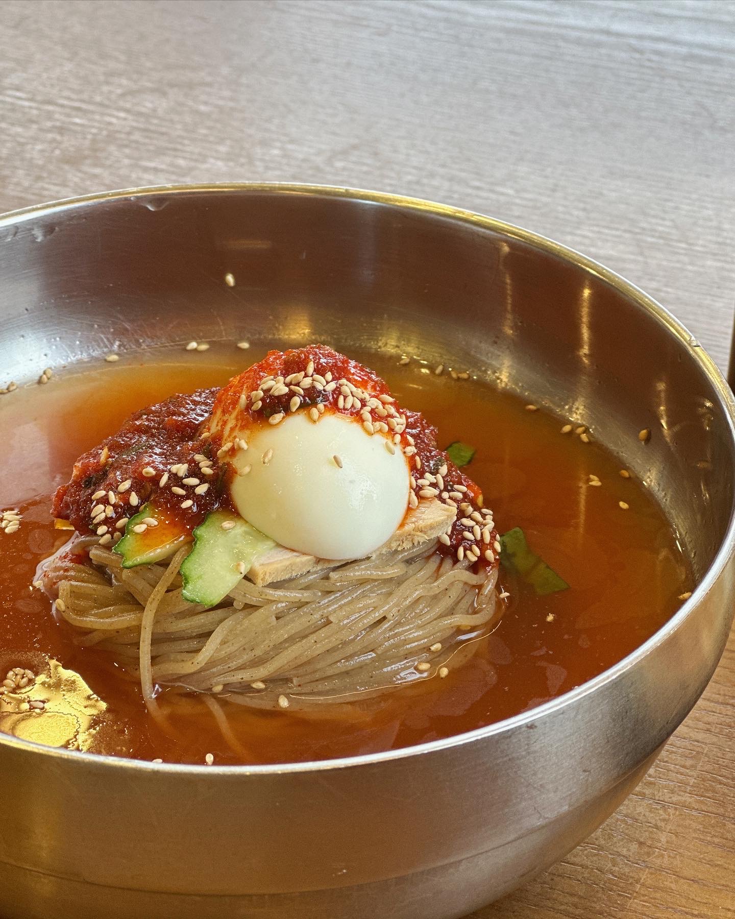 Baengnyeong-style cold buckwheat noodles at Okran Myeonok