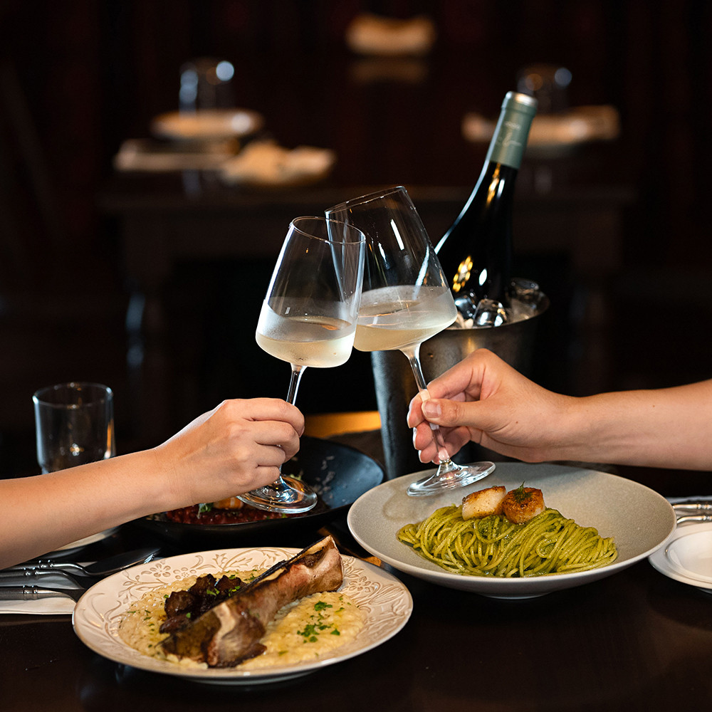 Kitchen GLA pasta and wine spread in Jeju