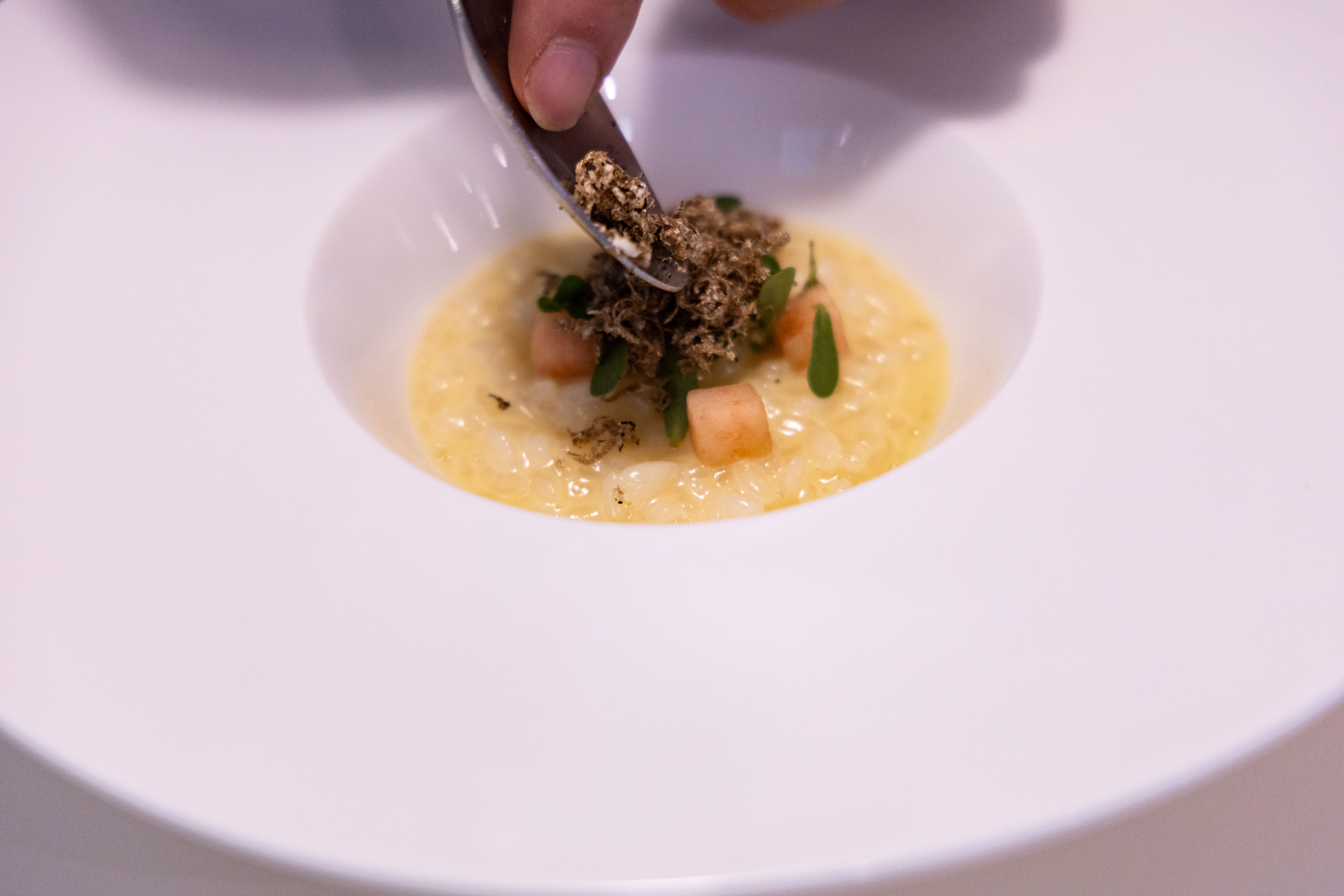 Sicili Hannam contemporary Italian tasting menu with blue and white interior