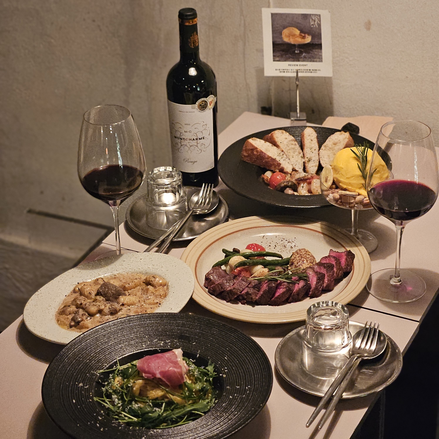 Sunlit brunch plates and wine at Arslonga between Dongdaemun and Euljiro