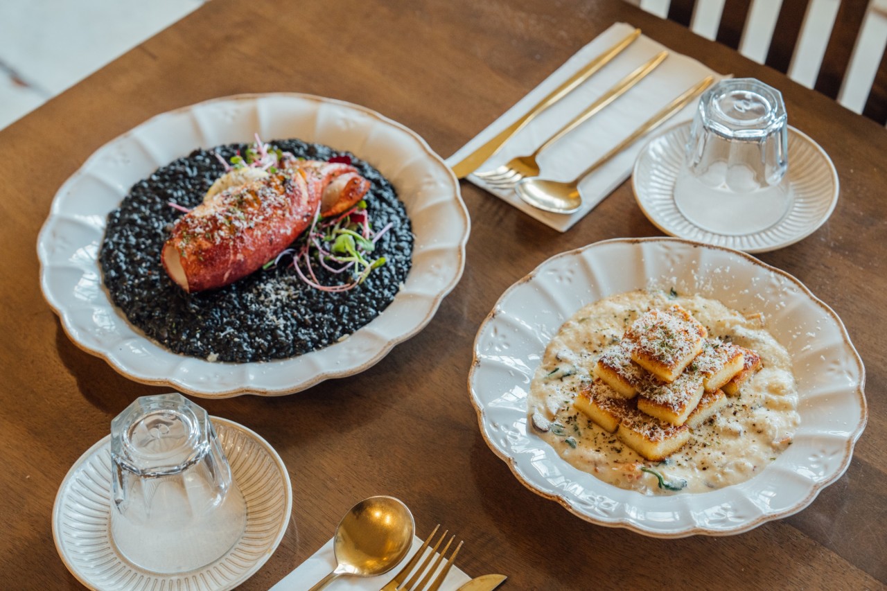 Grazie 義式麵團圓餃、墨魚汁燉飯與義大利紅酒在影島