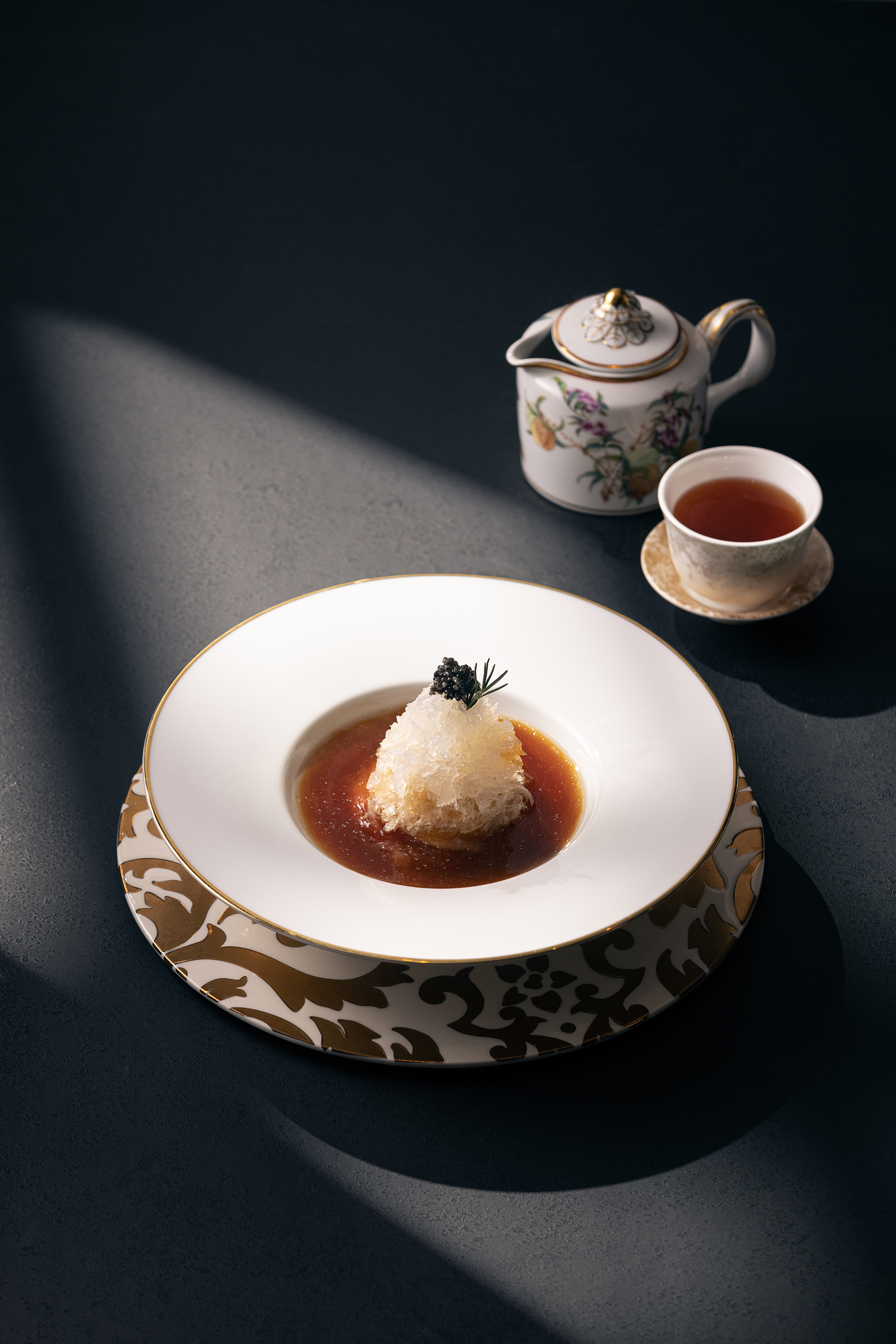 FEI Chinese dining room table with course dishes