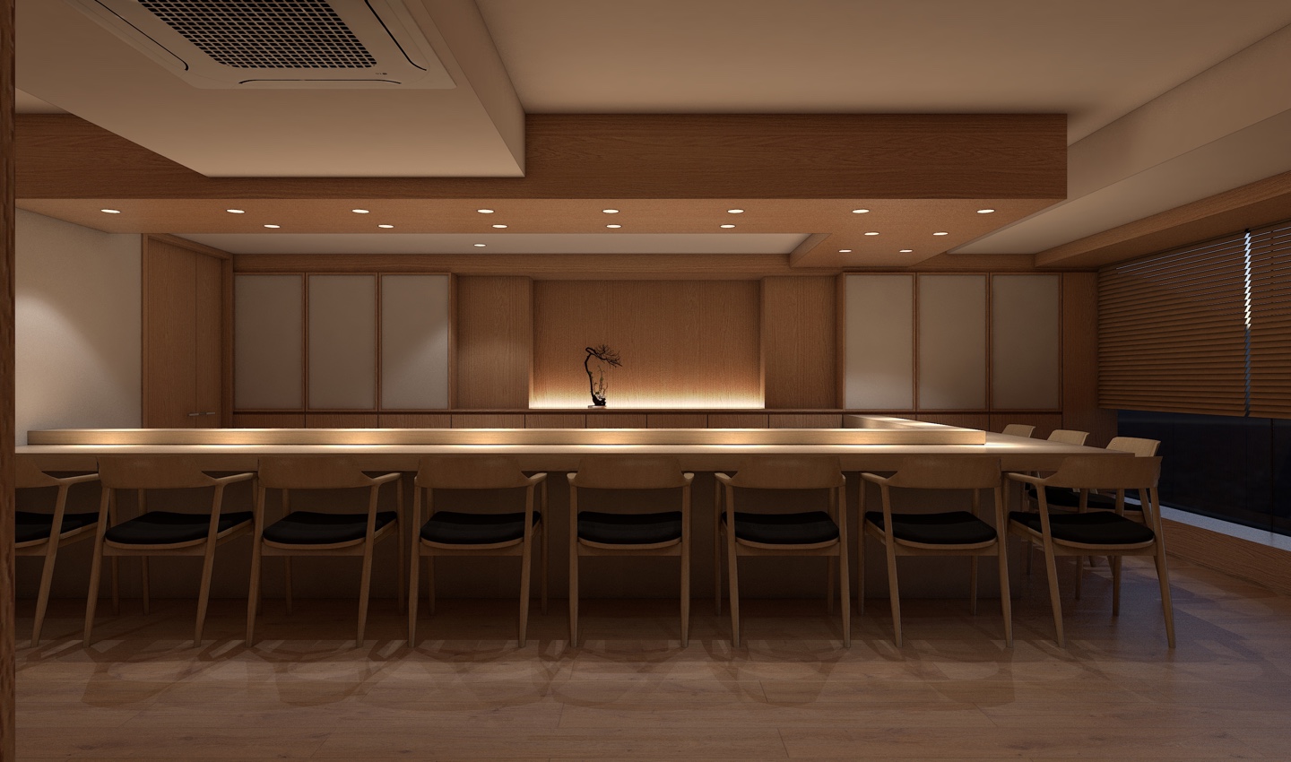 Sushi Yugen counter with nigiri and sake