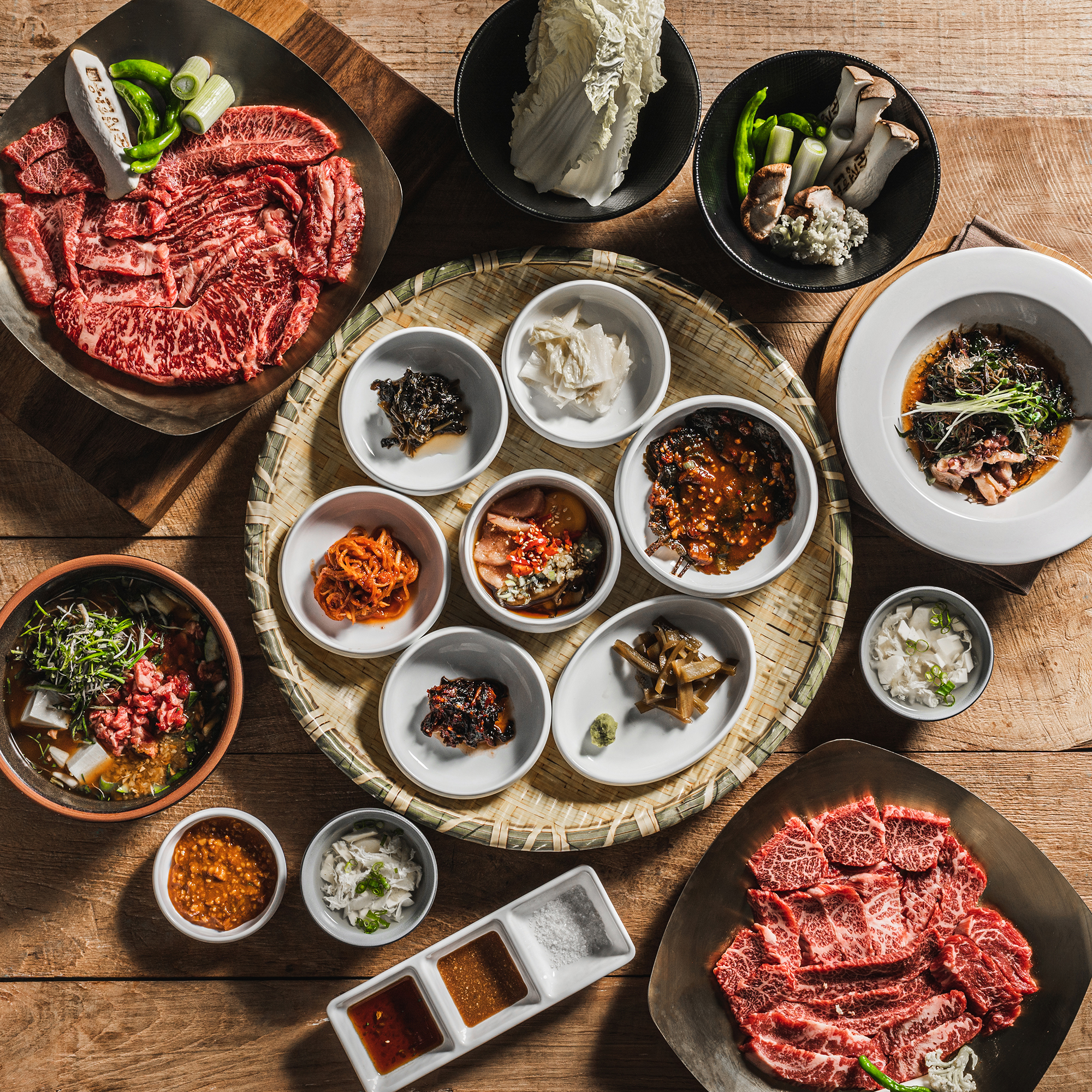 Soonjung Hanwoo Gyodae Branch grill with assorted cuts and banchan