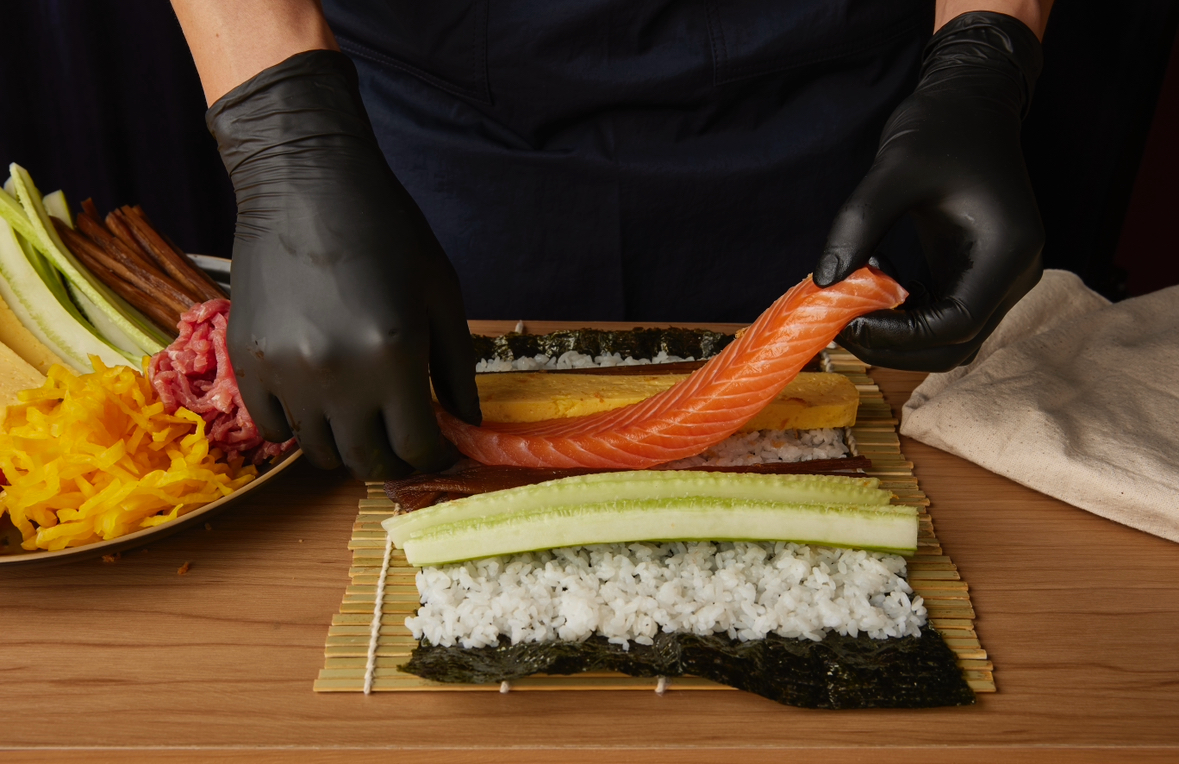 Choi Dining Sharosu-gil futomaki and pasta on a minimalist table