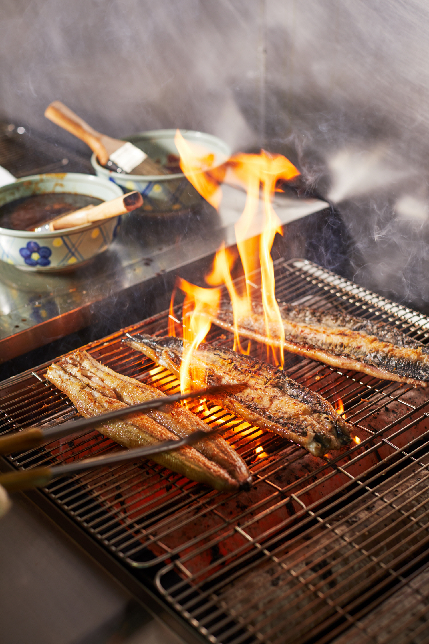 Seomjin River 1984 freshwater eel glazed over charcoal