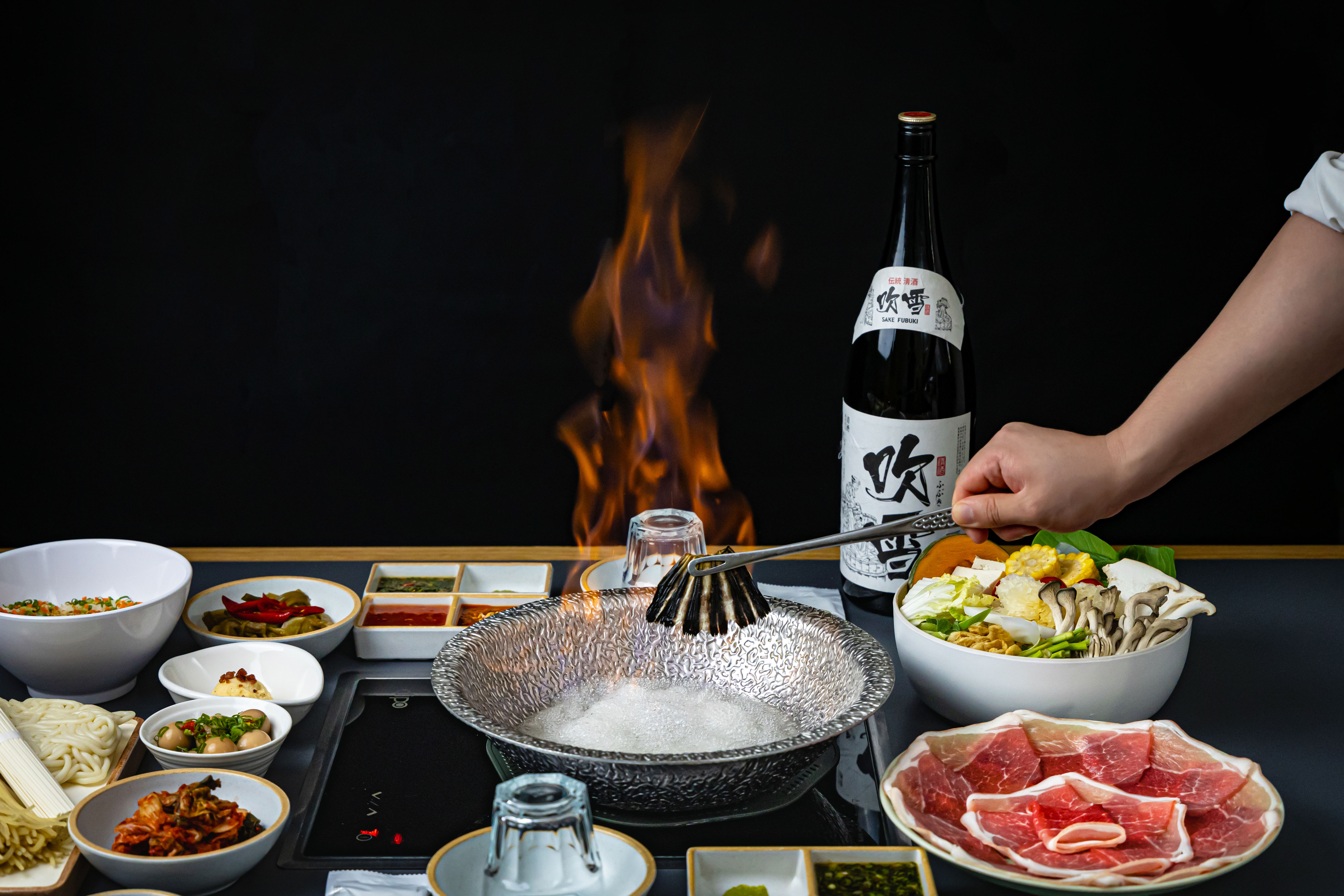 Pork shabu-shabu spread with fresh vegetables
