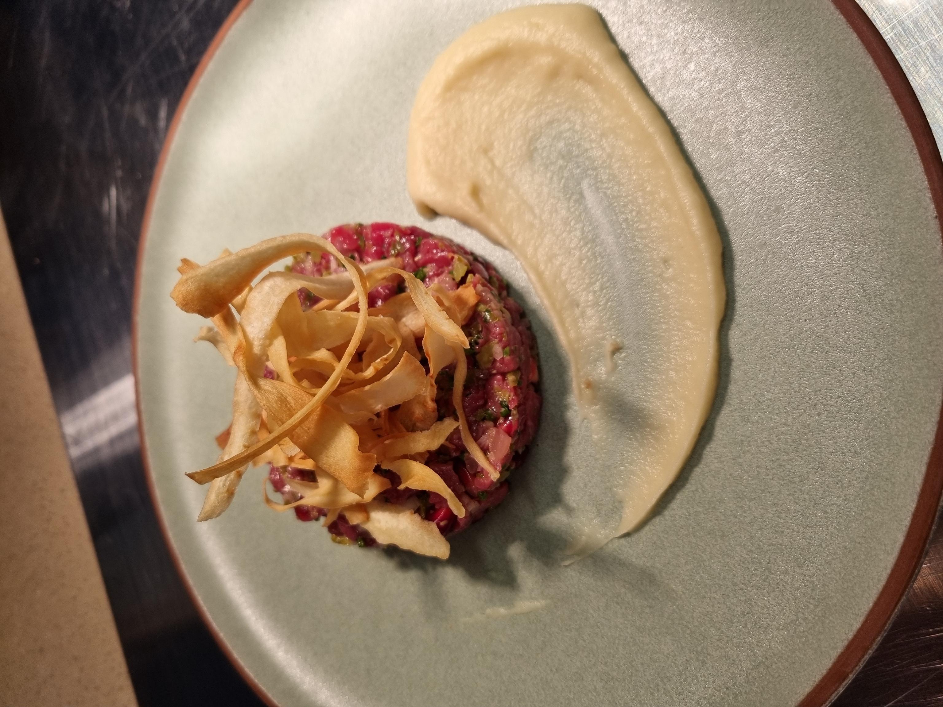 France soir cozy bistro table with onion jam and meat course