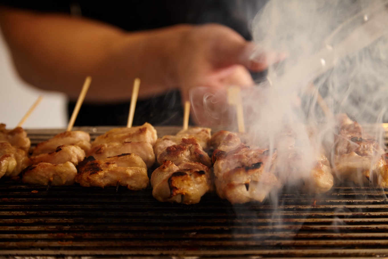 Charcoal-kissed chicken skewers at Yakitori Hoon in Mullae