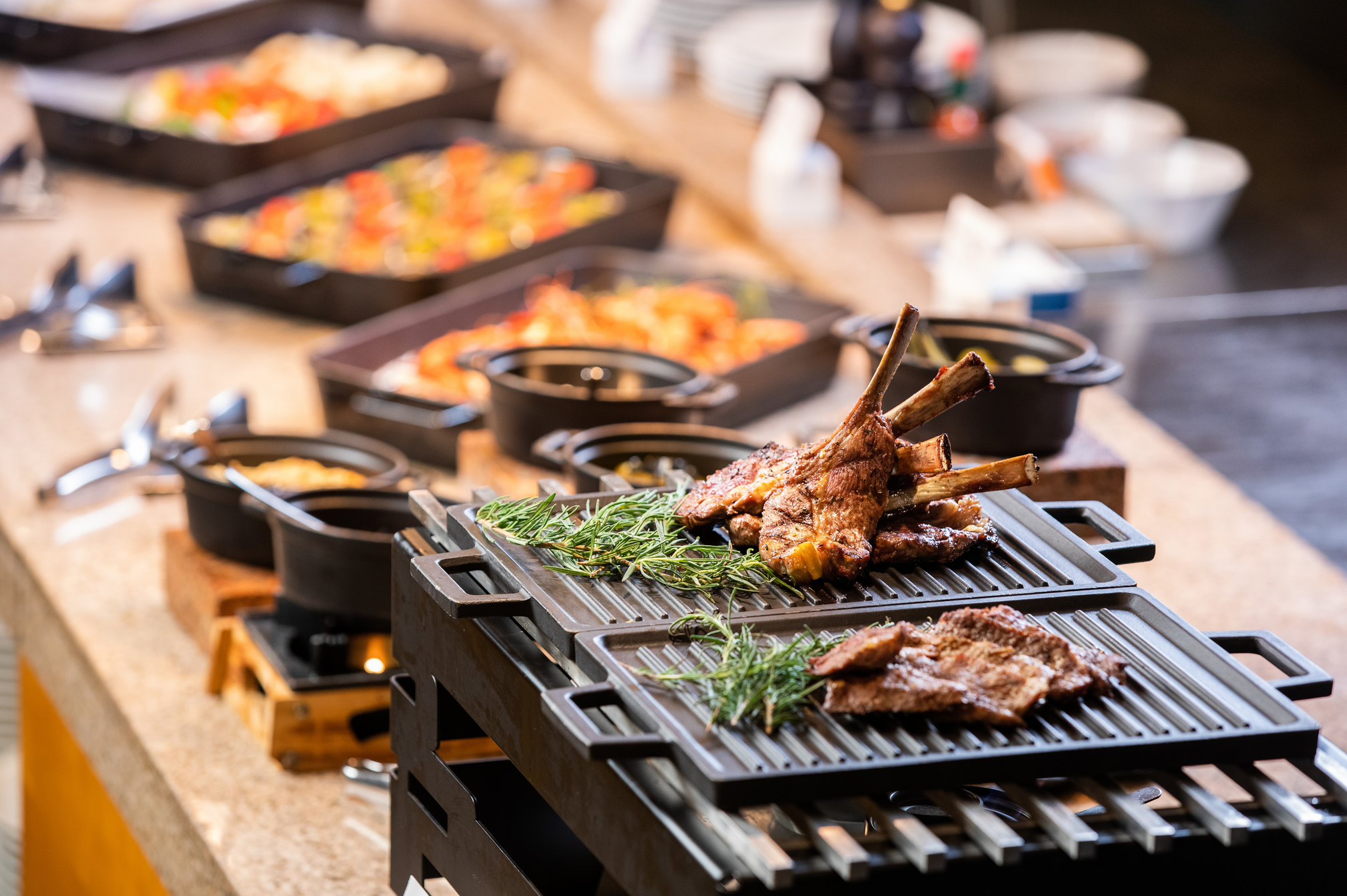 Seven Square buffet live stations and dessert spread