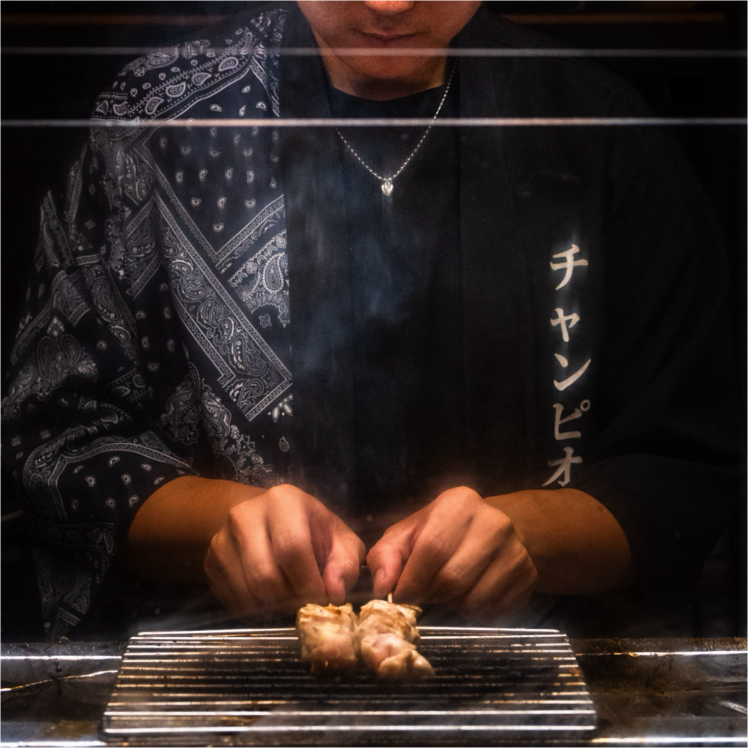 Yakitori skewers kissed by charcoal at Natsuka