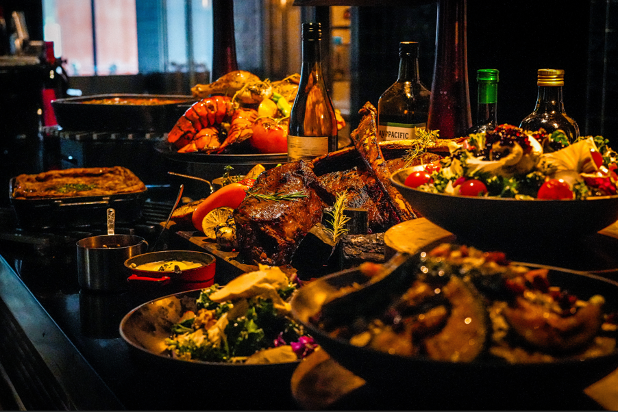 CHARR RYSE buffet carving station with roast meats and jamon