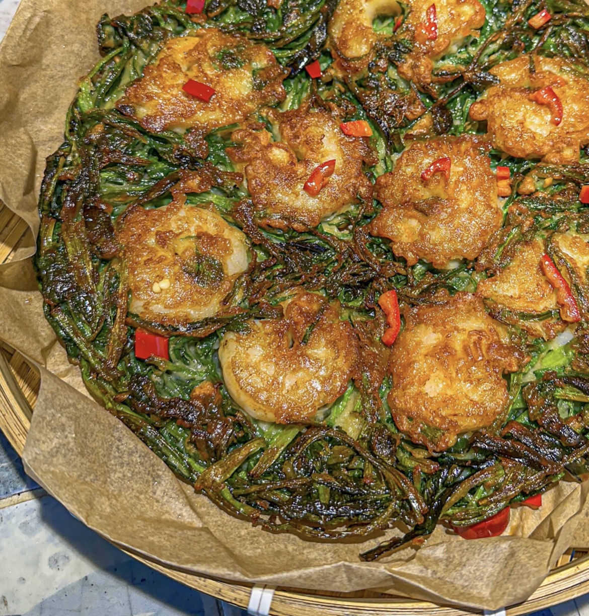 Jungmoon Korean appetizer pub table with shrimp pancake