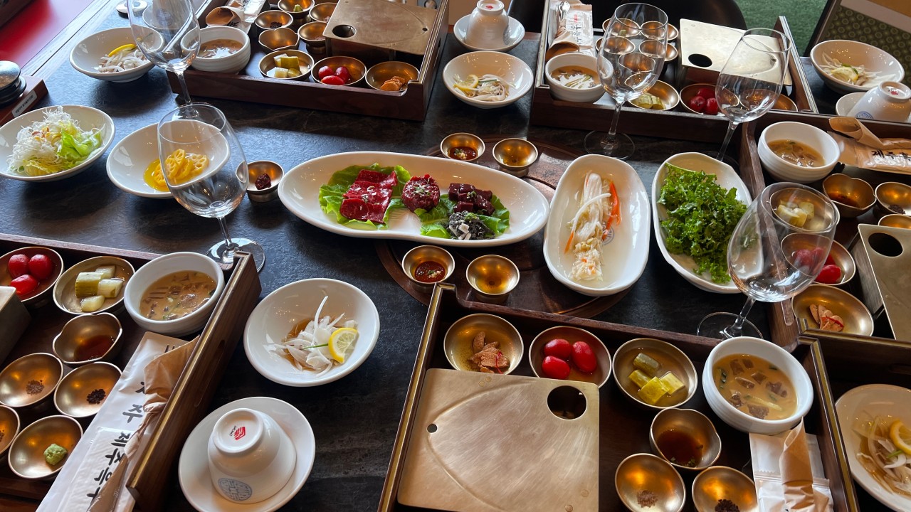 Jeju blackcow panoramic dining room with Jeju city and ocean view