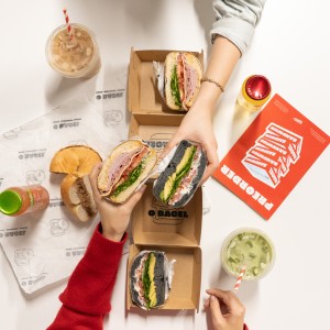 O Bagel House stacked bagel sandwiches