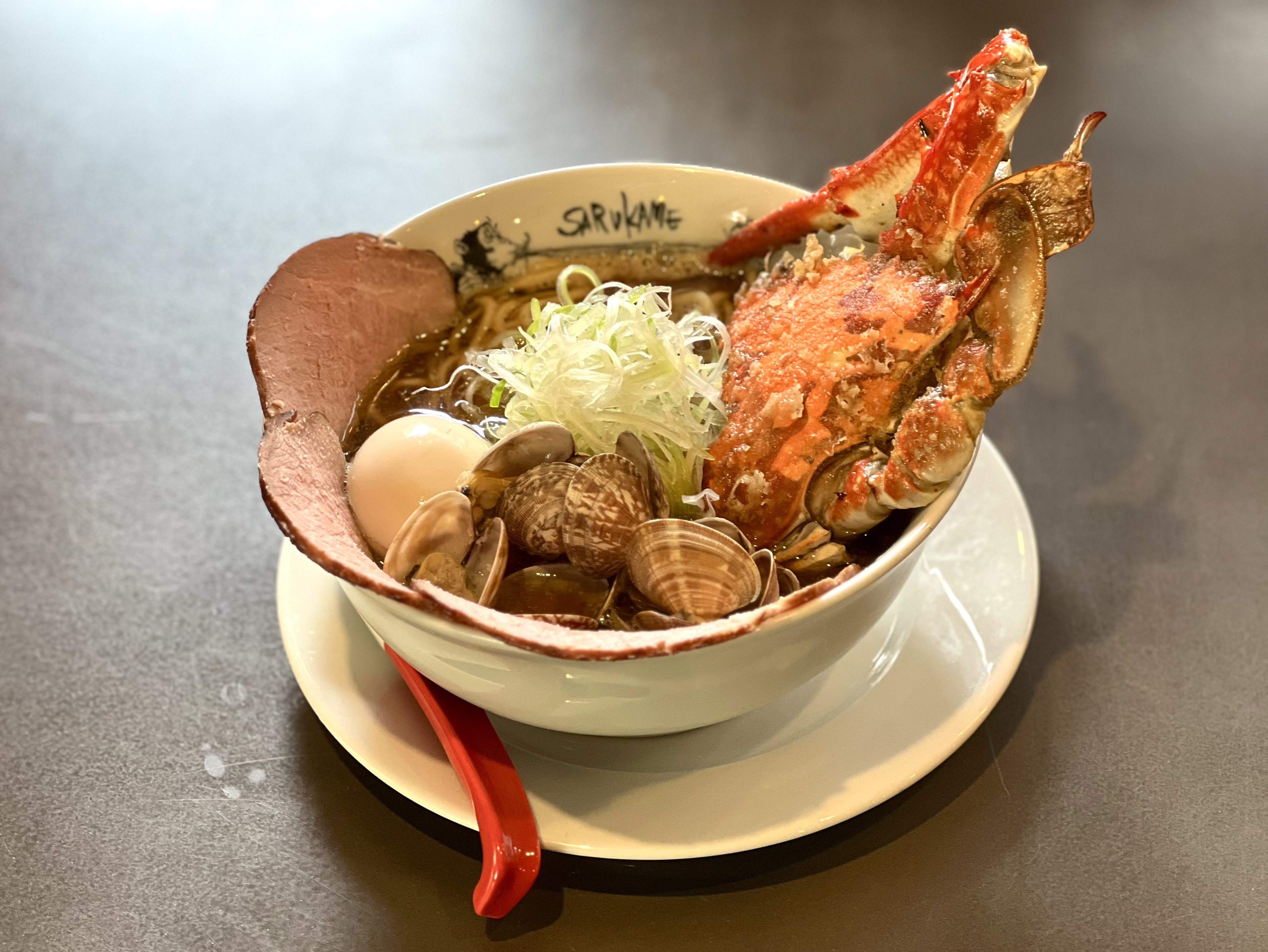 SARUKAME RAMEN clam and crab shoyu ramen with homemade noodles