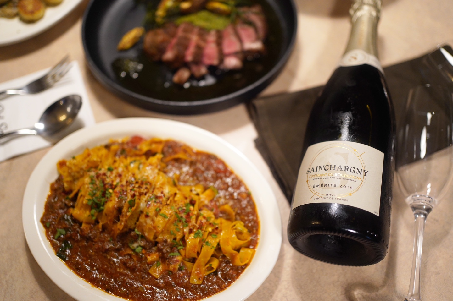 Del Spo handmade pasta twirled with sheen of oil