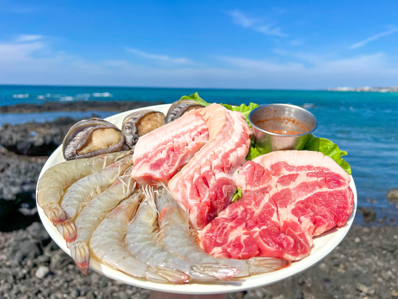 돈해상 海景黑豬肉燒烤露臺夕陽美景