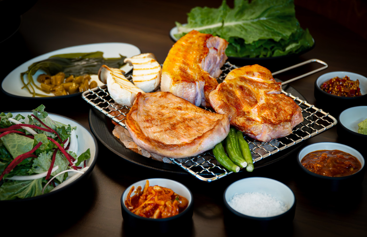 Yeomdon brined and aged pork on the grill