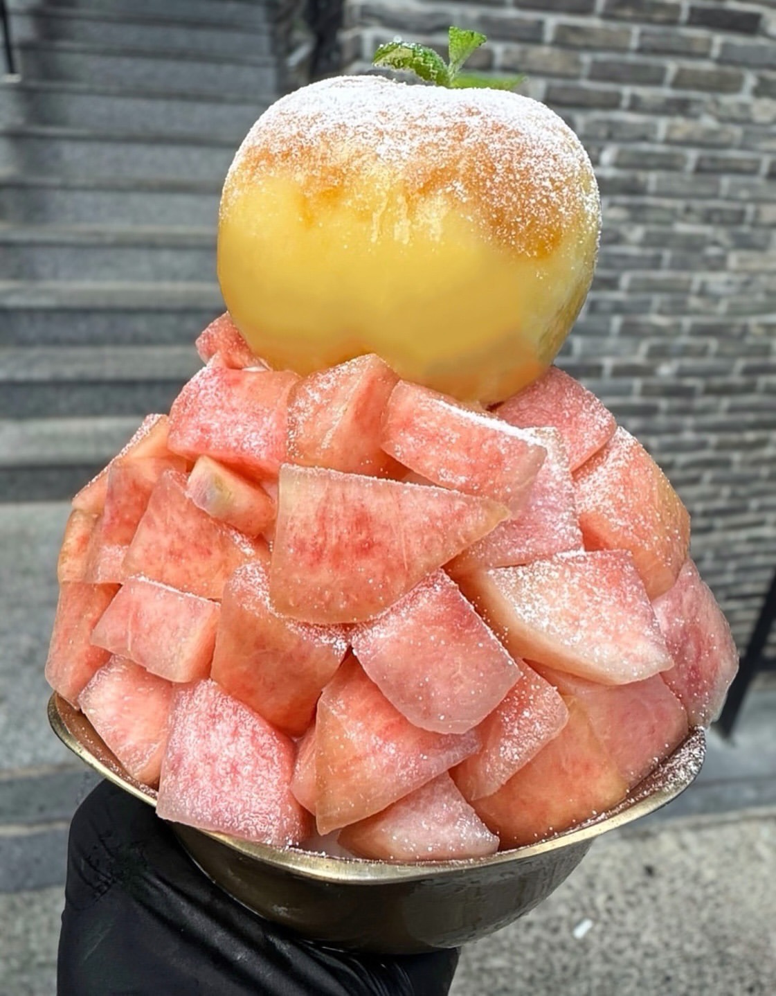 NEMONE peach bingsu and whipped cream fruit cake