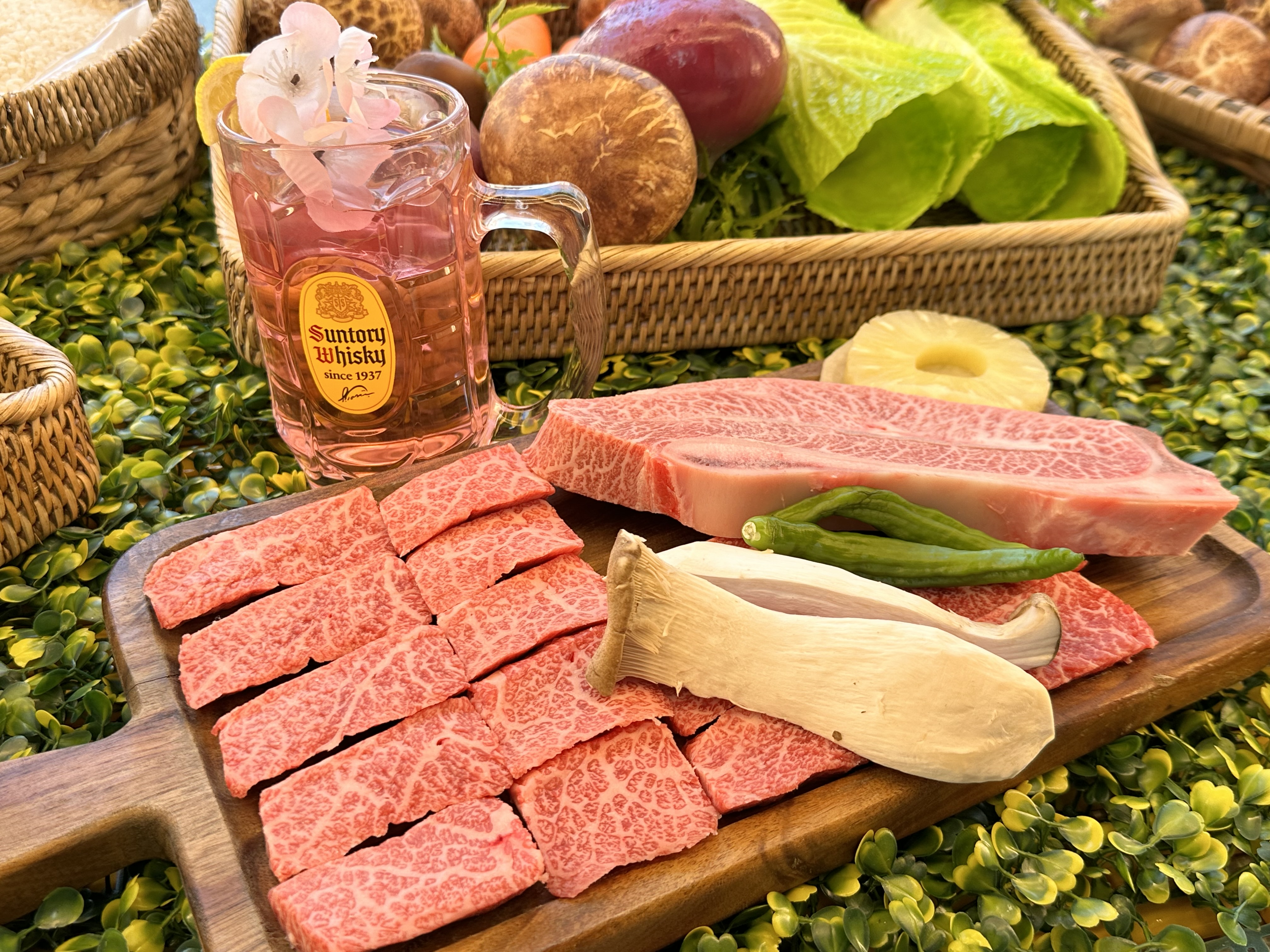 Baeksong Hanwoo 808-hour aged beef assorted on grill