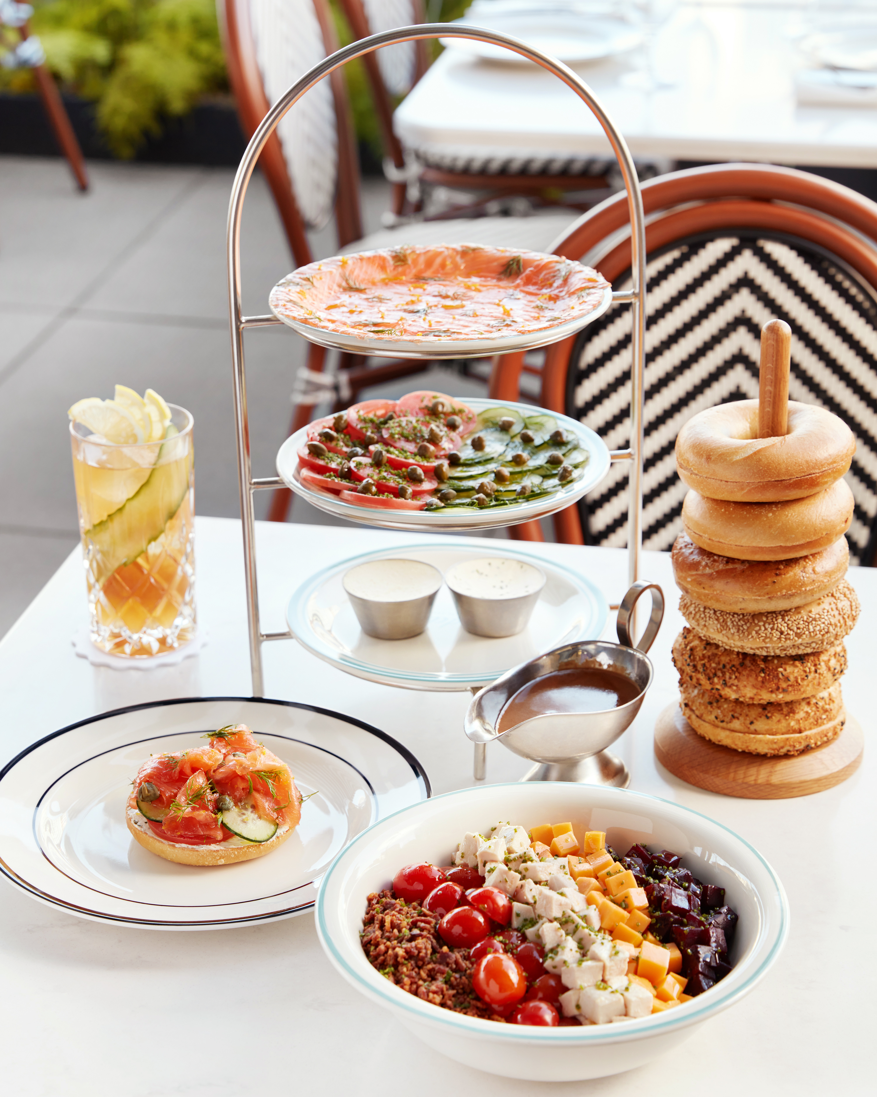 Sadelle's at Kith Seoul brunch spread with bagels and smoked salmon