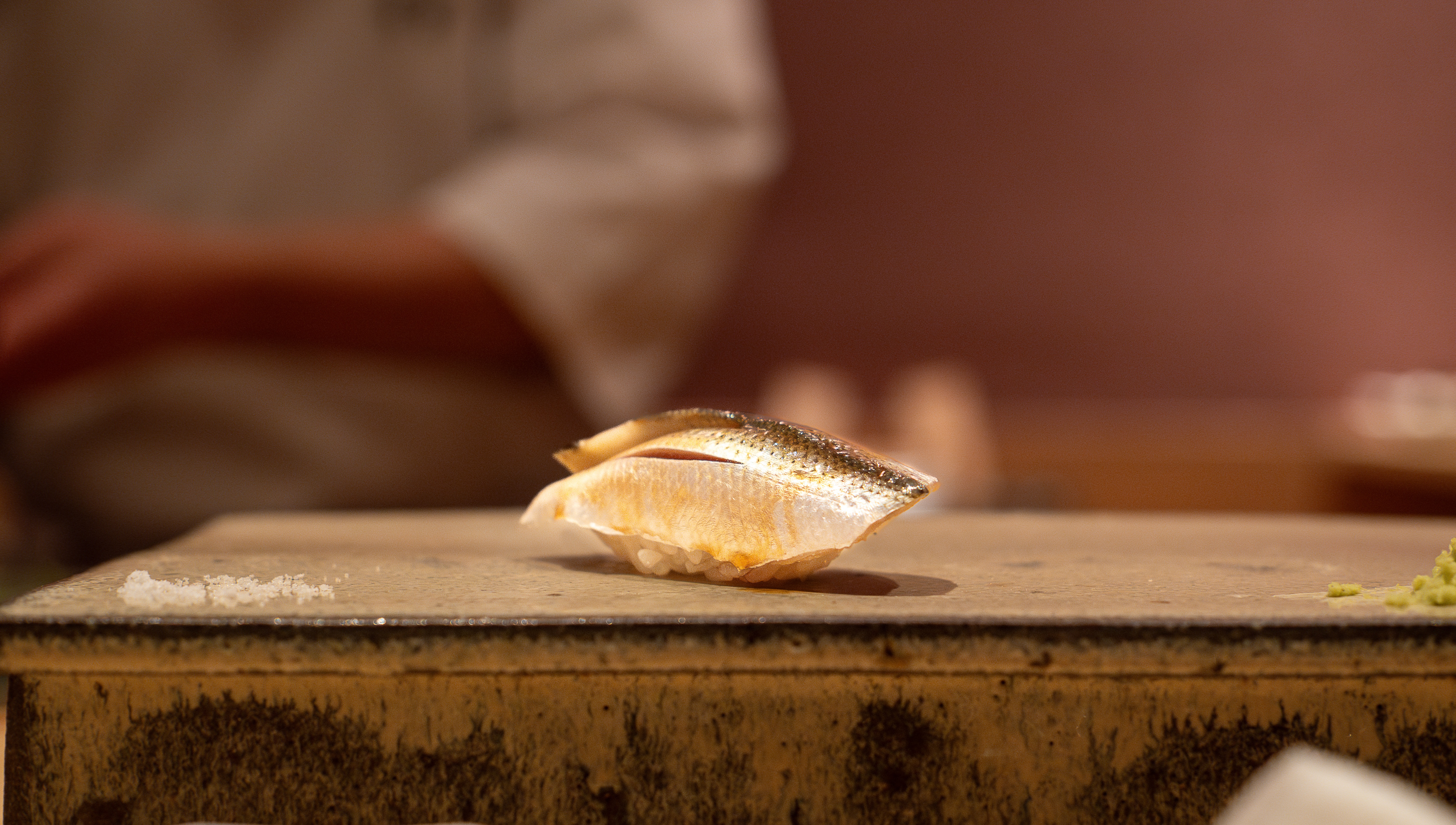 Sushi Aomatsu counter with seasonal tsumami and nigiri