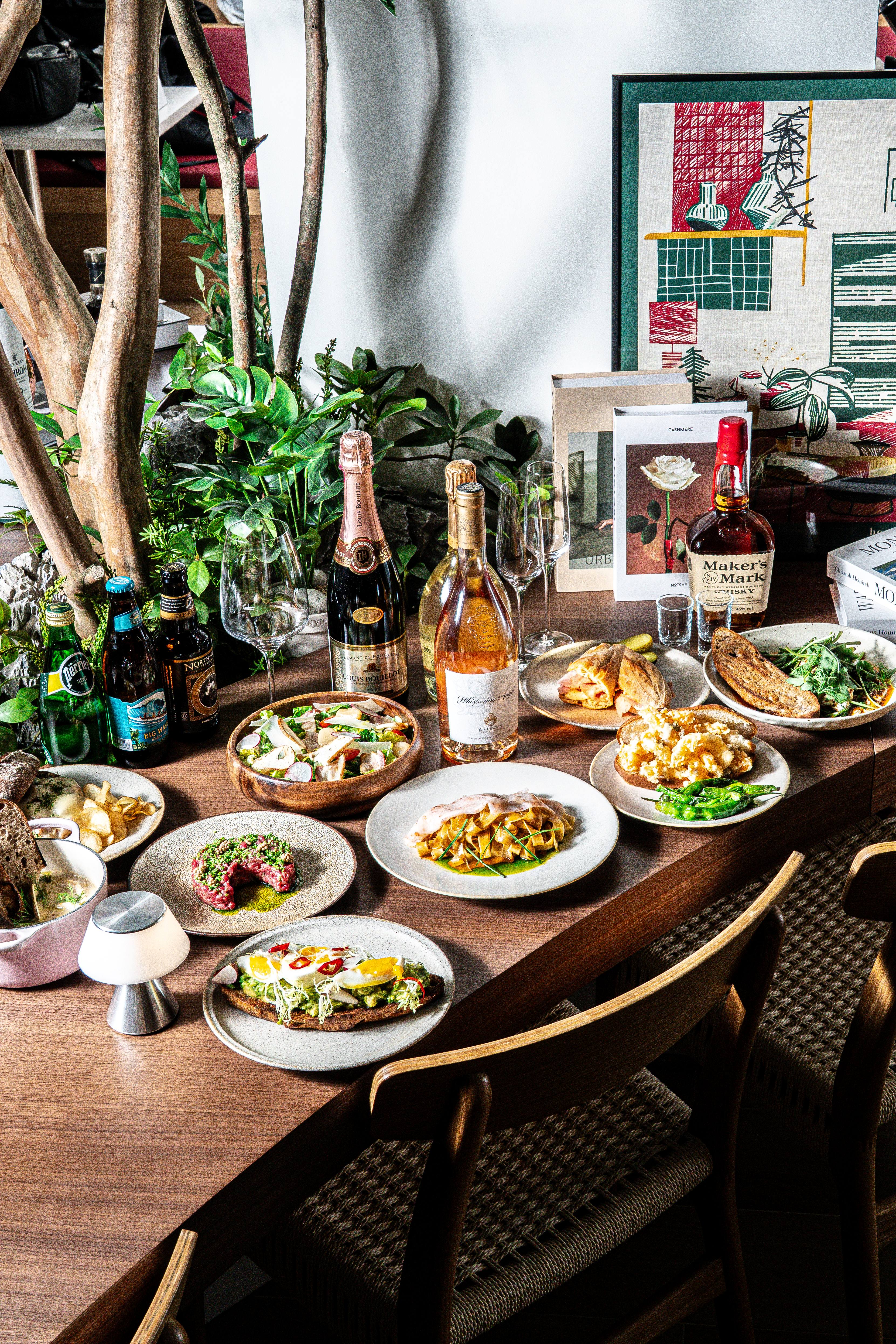 Jake Itaewon brunch plates with bright plating and coffee