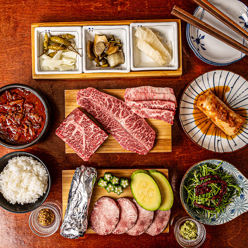 USHIYA beef omakase counter with assorted cuts