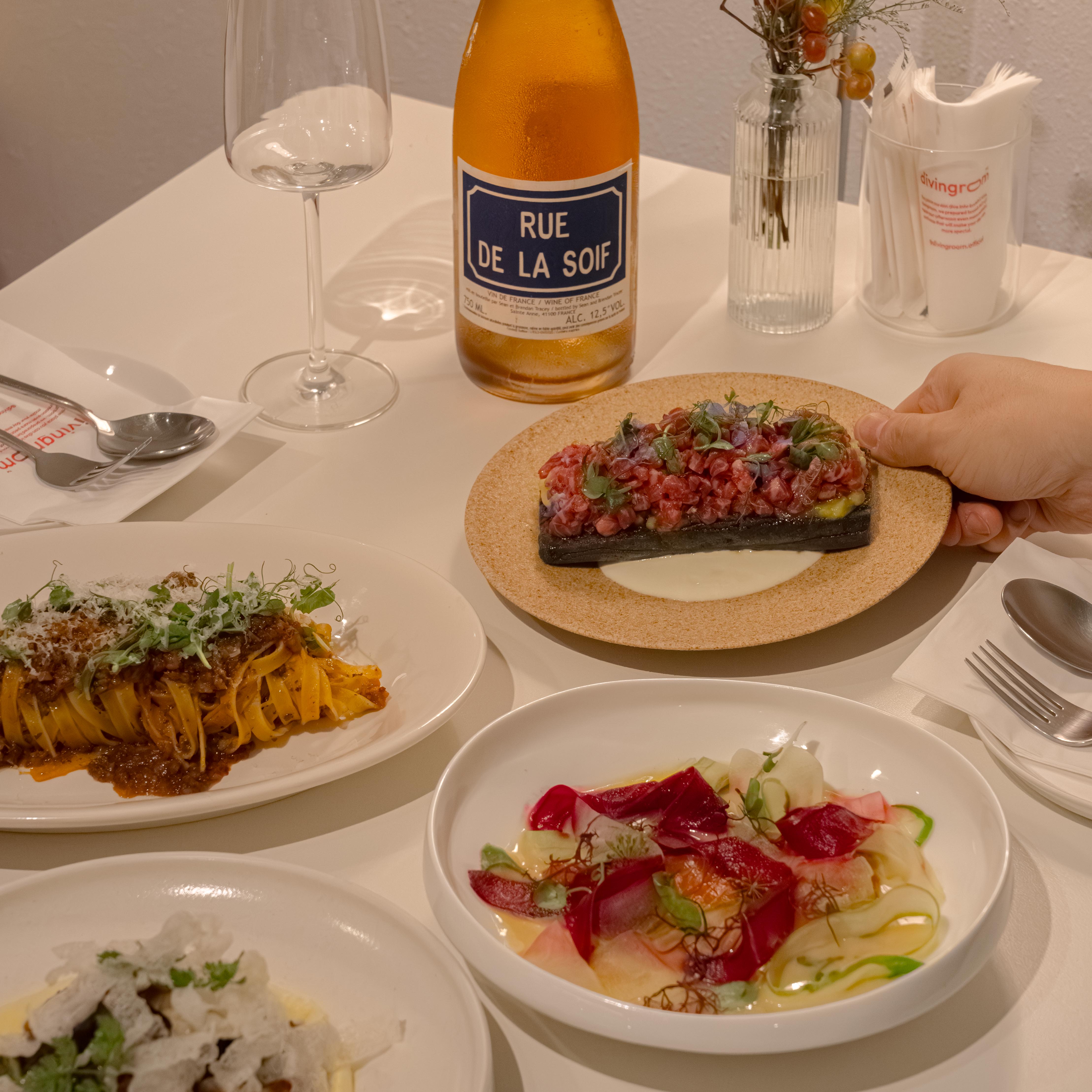 divingroom bright interior and pasta