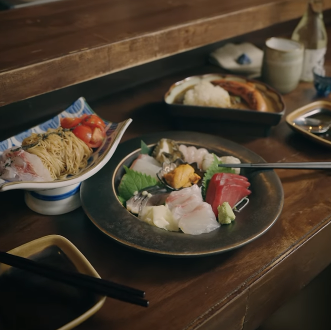 Taeha izakaya counter with aged sashimi and small plates