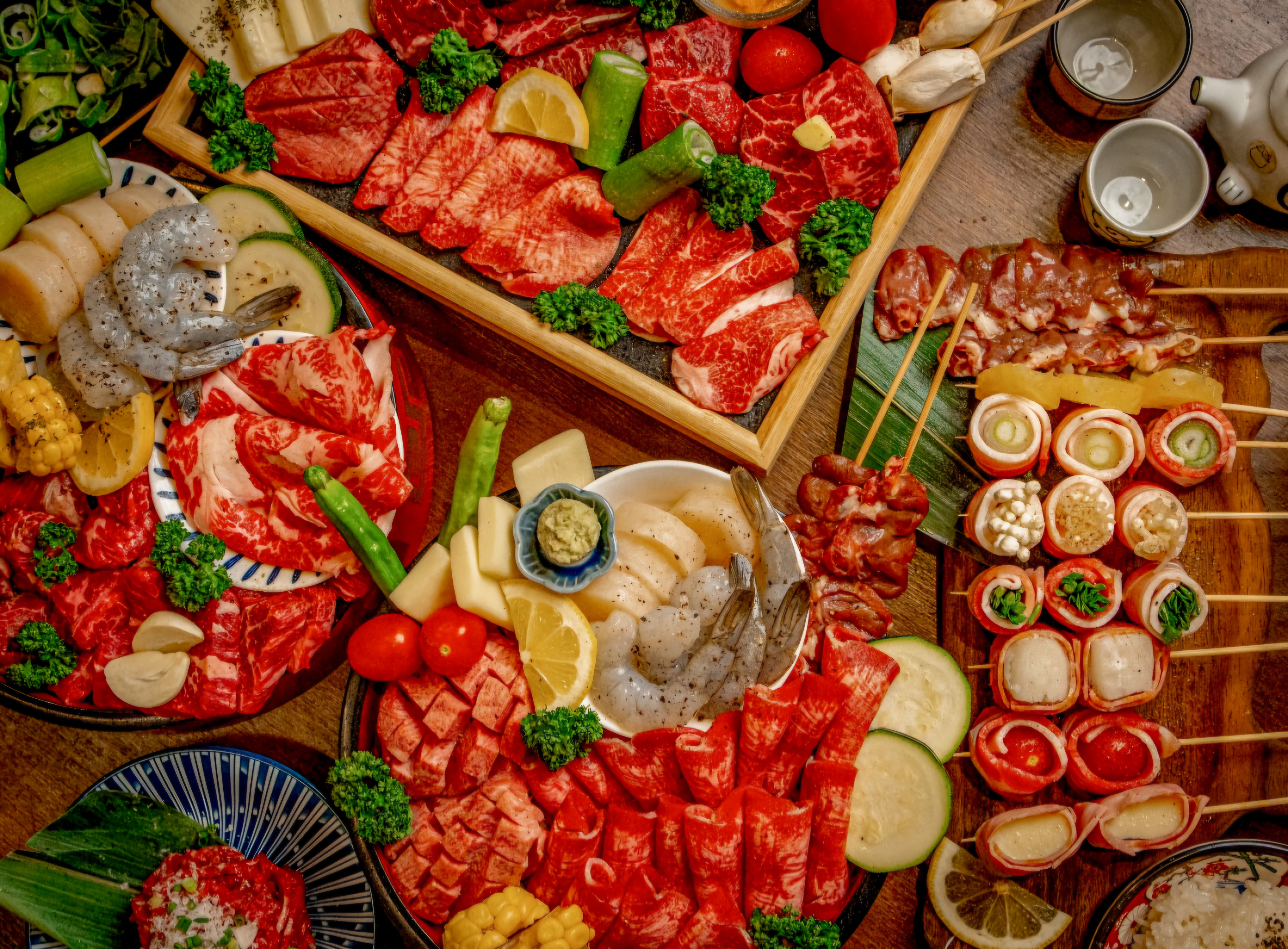 Solo yakiniku grills with assorted dry- and wet-aged beef cuts at Gojeom