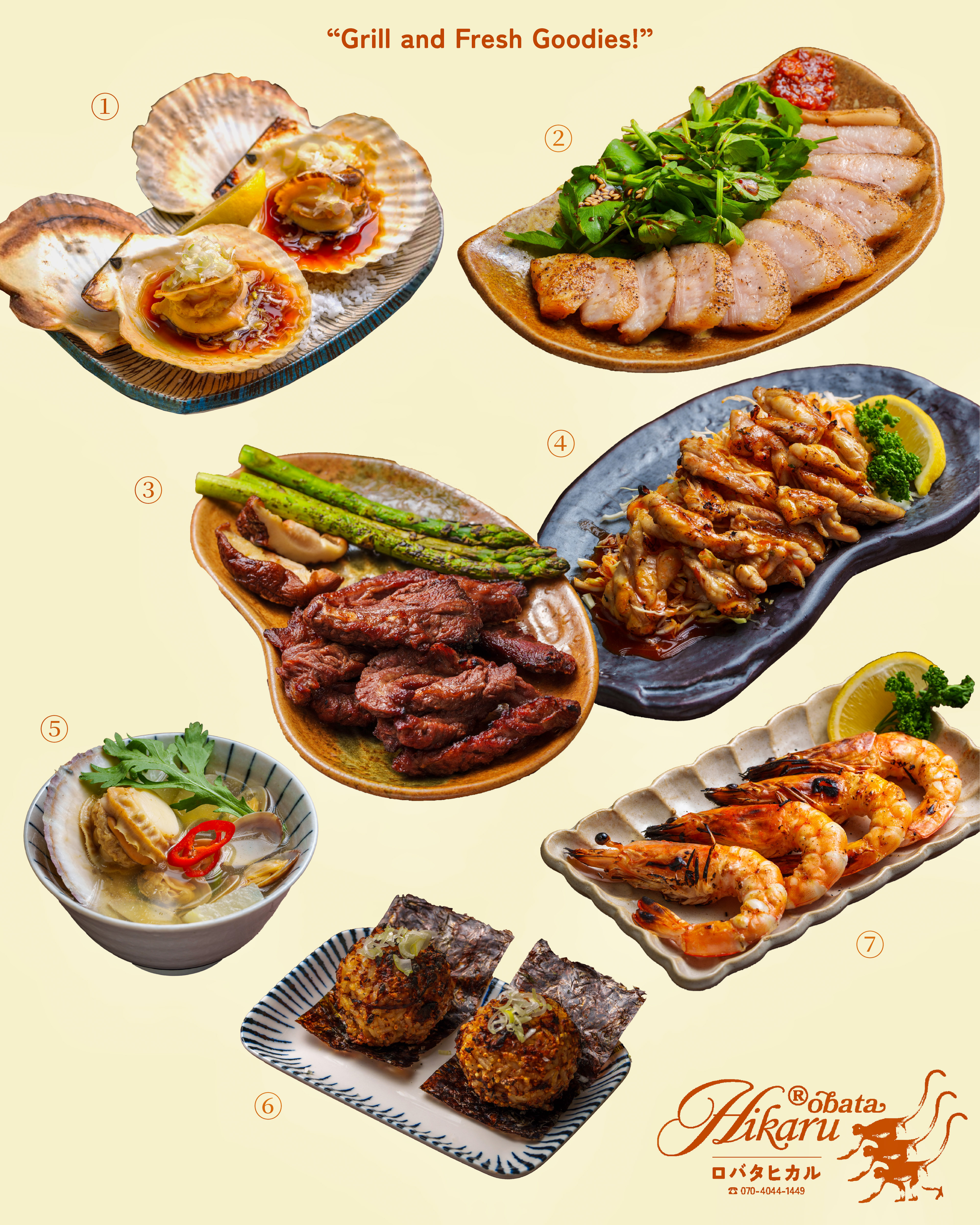 Hikaru robatayaki hearth with seafood, meat and vegetables