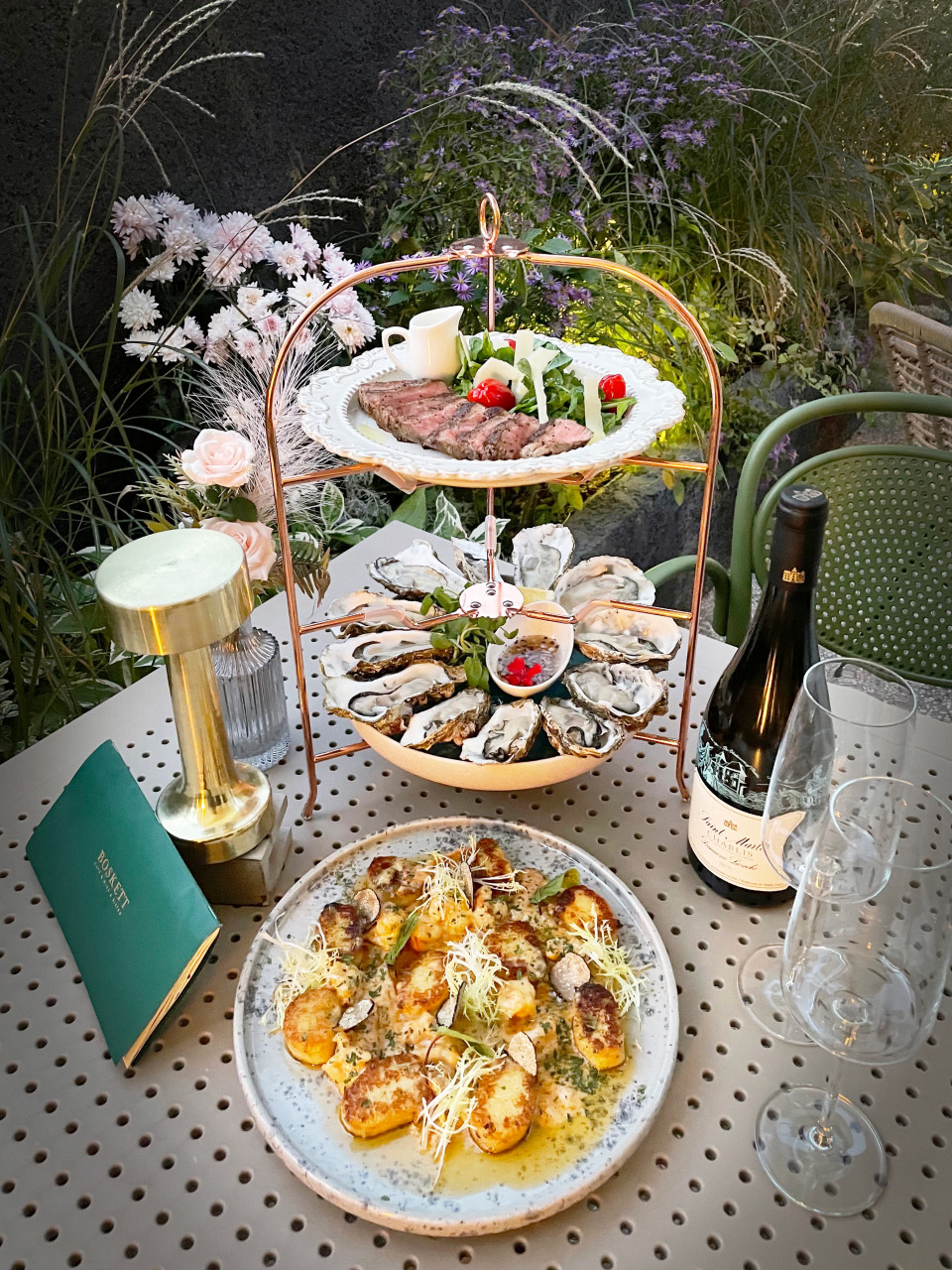 Boskett brunch plates and wine in a serene, winery-like room