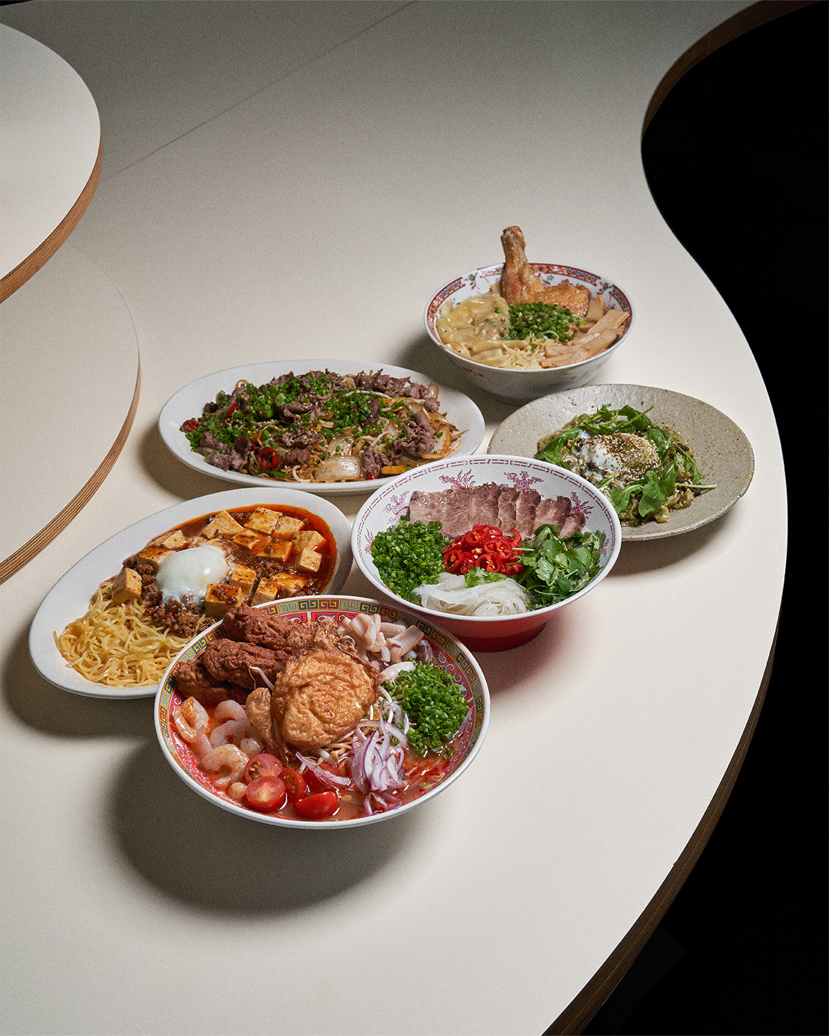 Modern Asian Noodle Service wok-fired noodles in Sinsa Garosu-gil