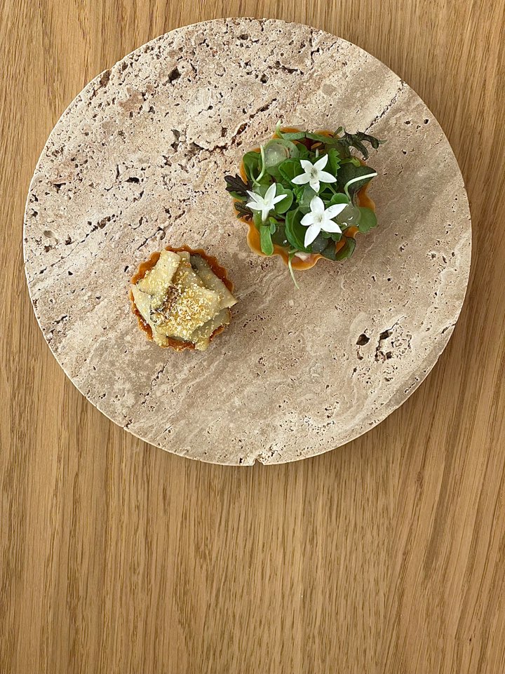 Chez Simon intimate dining room and course plating