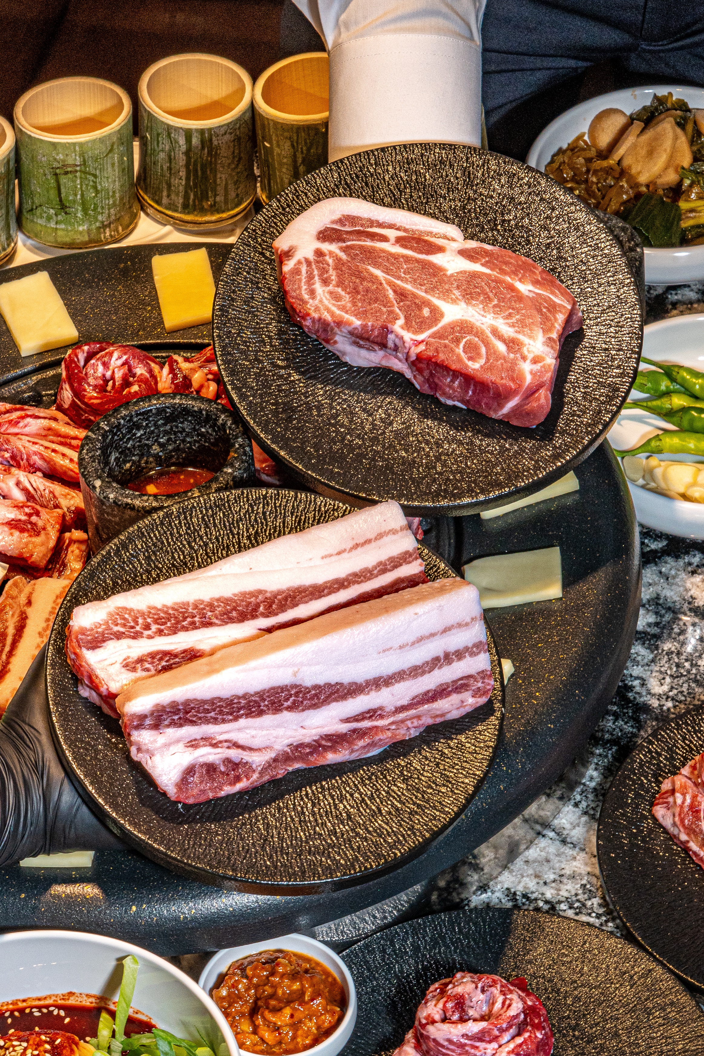 Juklim dry-aged pork on white charcoal from Jirisan