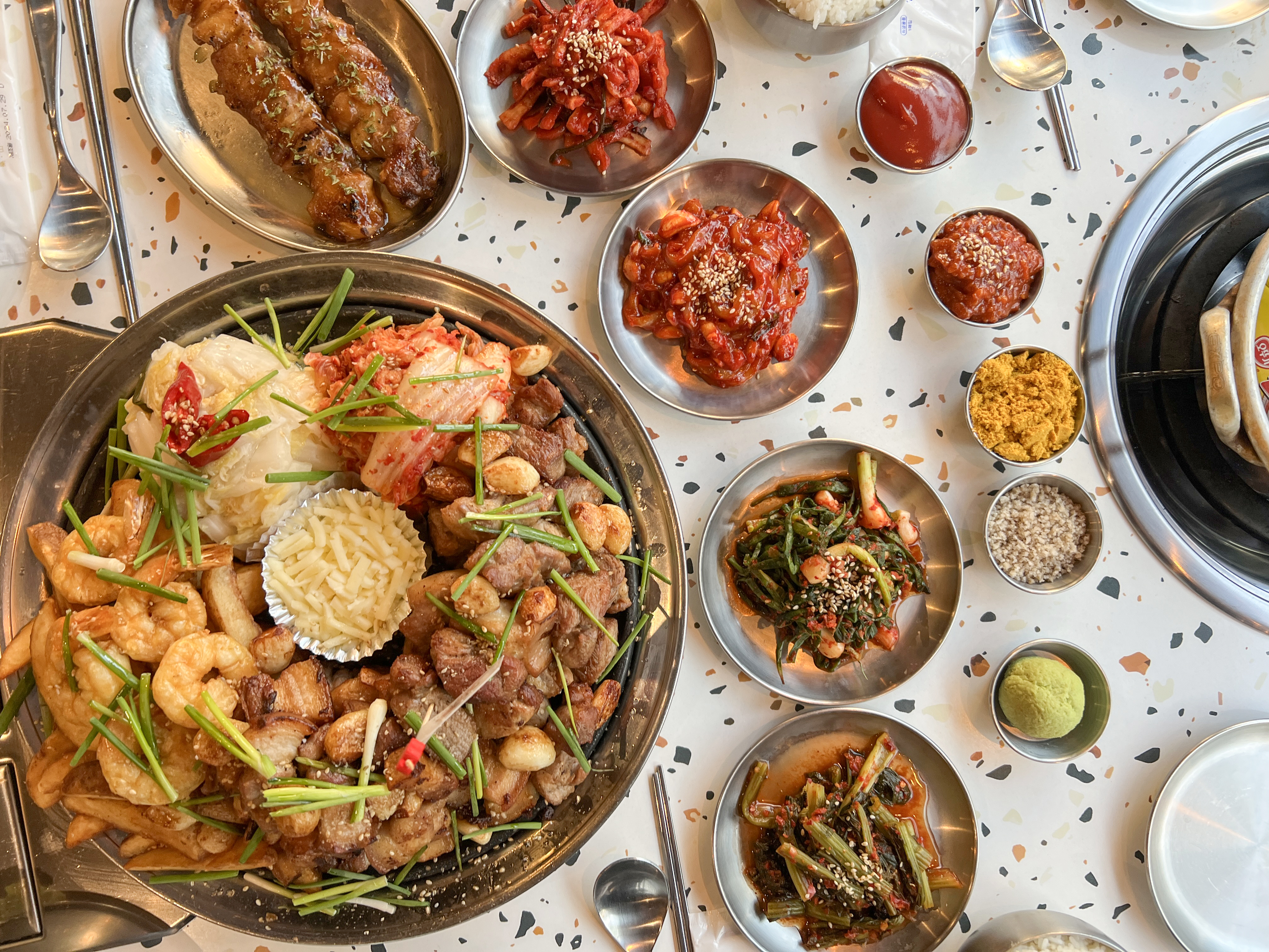 Nakhwa Jeonpo camping-inspired K-BBQ with fully cooked platters